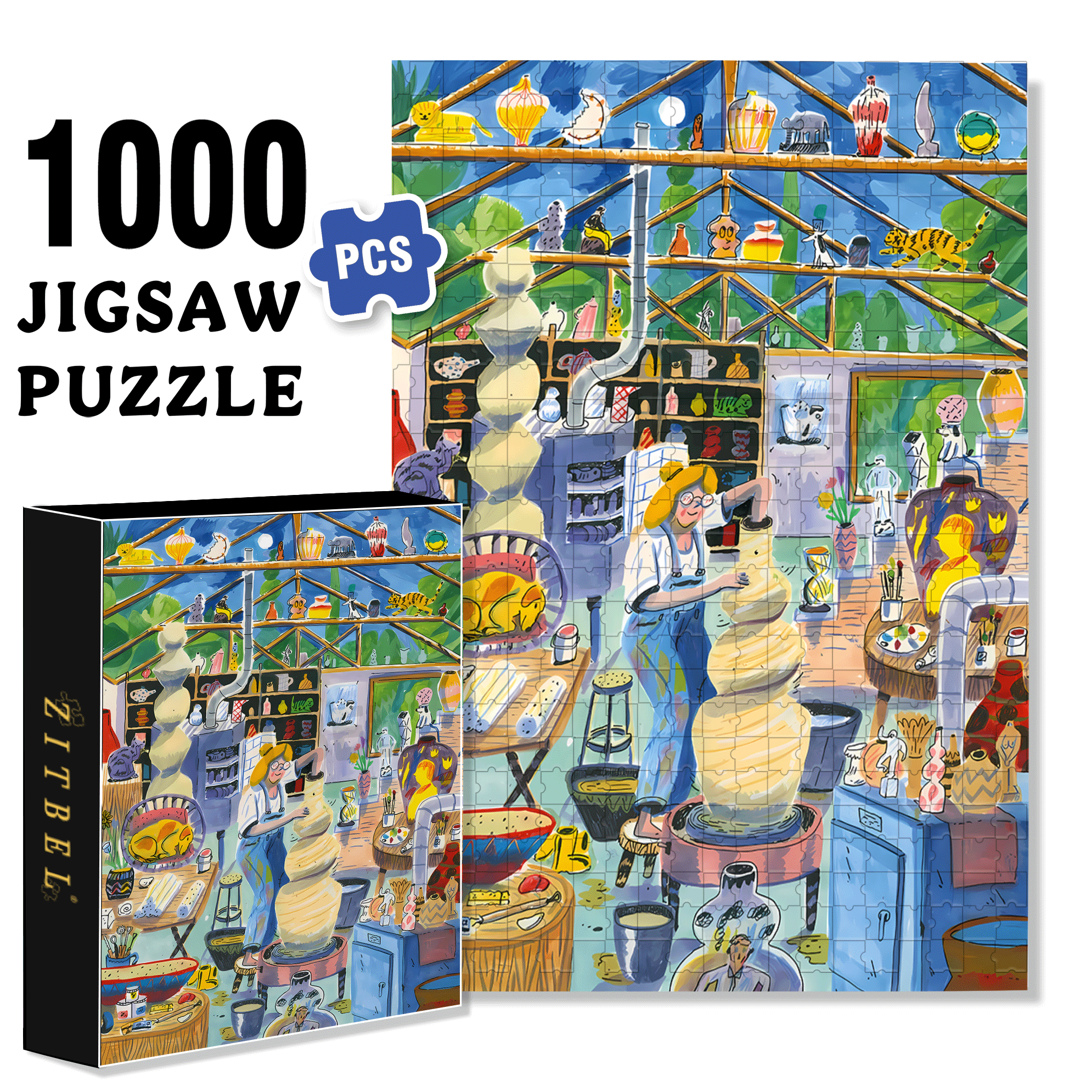Pottery Throwing 500pcs/1000pcs Jigsaw Puzzle, Scratch-Resistant, Interactive Family Game & Brain-Boosting DIY Decor, Perfect for Halloween, Christmas & New Year Gifts, Family Puzzle Game