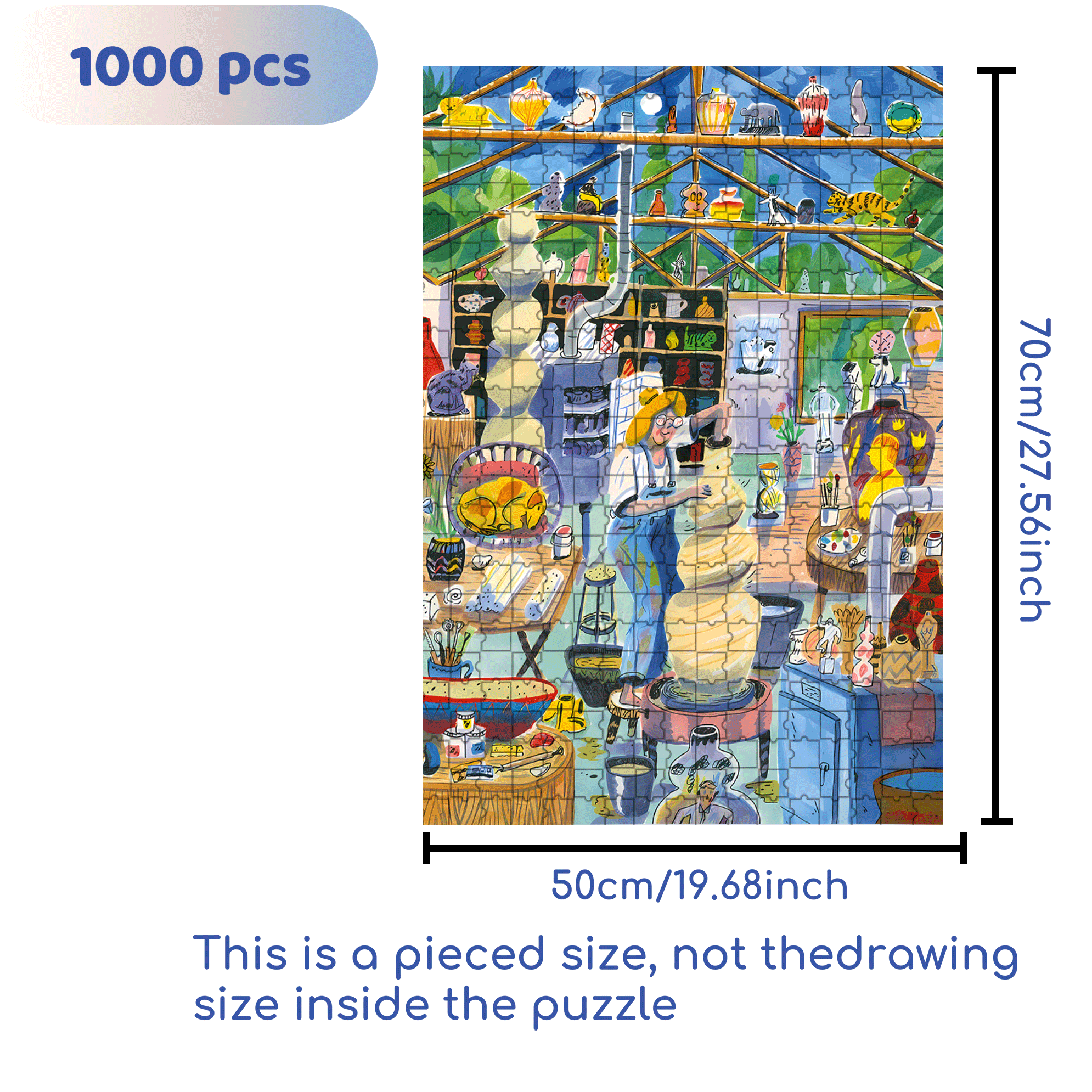 Pottery Throwing 500pcs/1000pcs Jigsaw Puzzle, Scratch-Resistant, Interactive Family Game & Brain-Boosting DIY Decor, Perfect for Halloween, Christmas & New Year Gifts, Family Puzzle Game