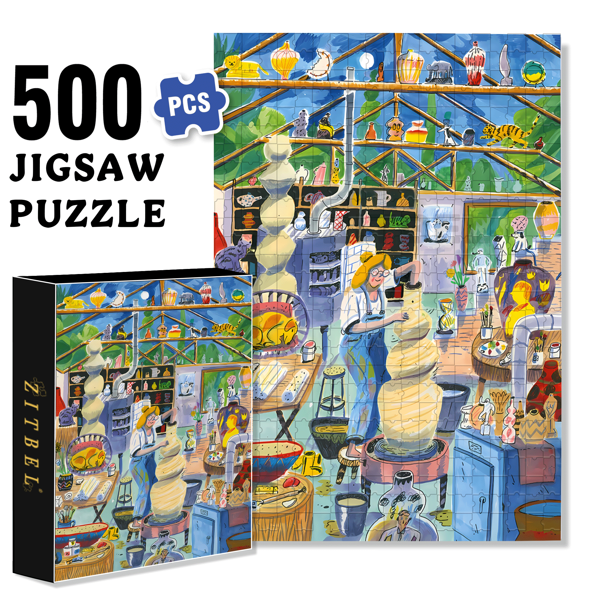 Pottery Throwing 500pcs/1000pcs Jigsaw Puzzle, Scratch-Resistant, Interactive Family Game & Brain-Boosting DIY Decor, Perfect for Halloween, Christmas & New Year Gifts, Family Puzzle Game