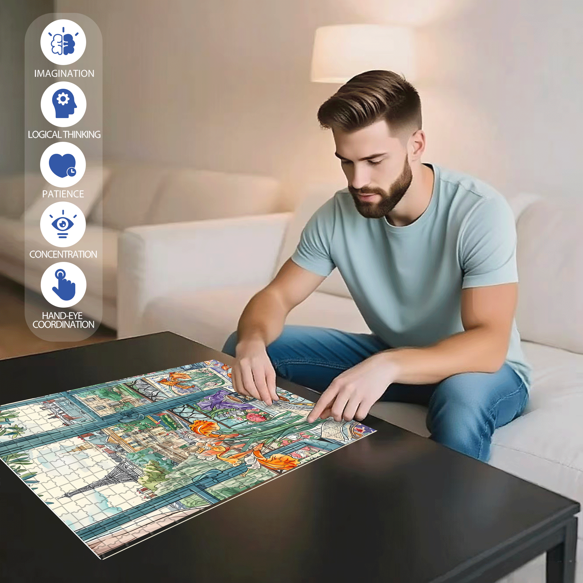 Romantic Atmosphere 500pcs/1000pcs Jigsaw Puzzle, Scratch-Resistant, Interactive Family Game & Brain-Boosting DIY Decor, Perfect for Halloween, Christmas & New Year Gifts, Family Puzzle Game