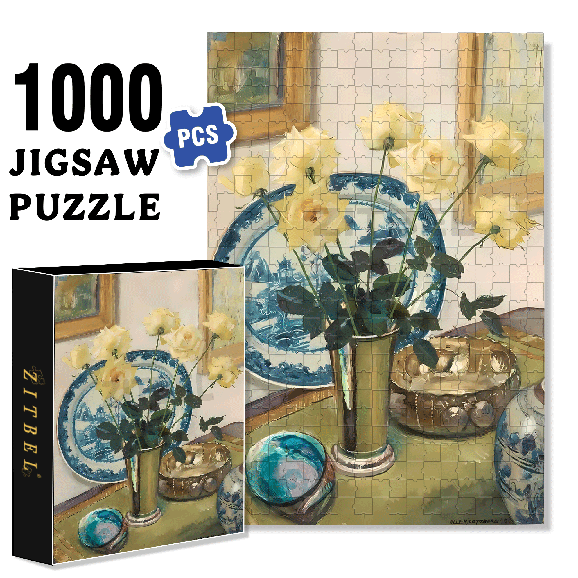 White Pointed Rose 500pcs/1000pcs Jigsaw Puzzle, Scratch-Resistant, Interactive Family Game & Brain-Boosting DIY Decor, Perfect for Halloween, Christmas & New Year Gifts, Family Puzzle Game