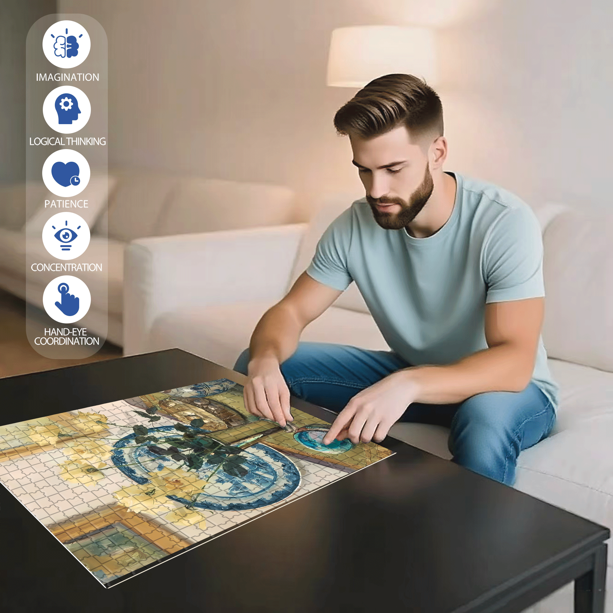 White Pointed Rose 500pcs/1000pcs Jigsaw Puzzle, Scratch-Resistant, Interactive Family Game & Brain-Boosting DIY Decor, Perfect for Halloween, Christmas & New Year Gifts, Family Puzzle Game