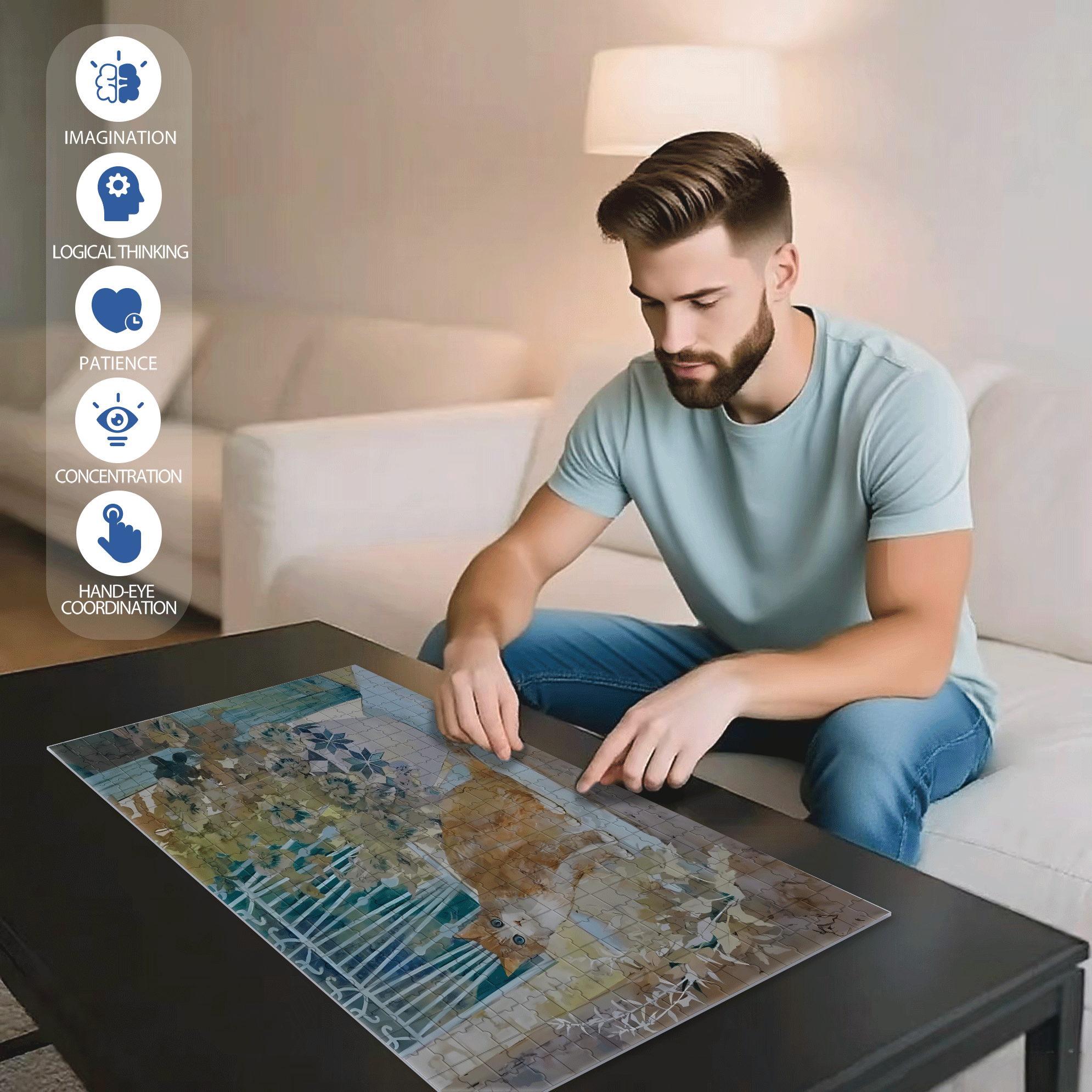 A Look Of Surprise 500pcs/1000pcs Jigsaw Puzzle, Scratch-Resistant, Interactive Family Game & Brain-Boosting DIY Decor, Perfect for Halloween, Christmas & New Year Gifts, Family Puzzle Game