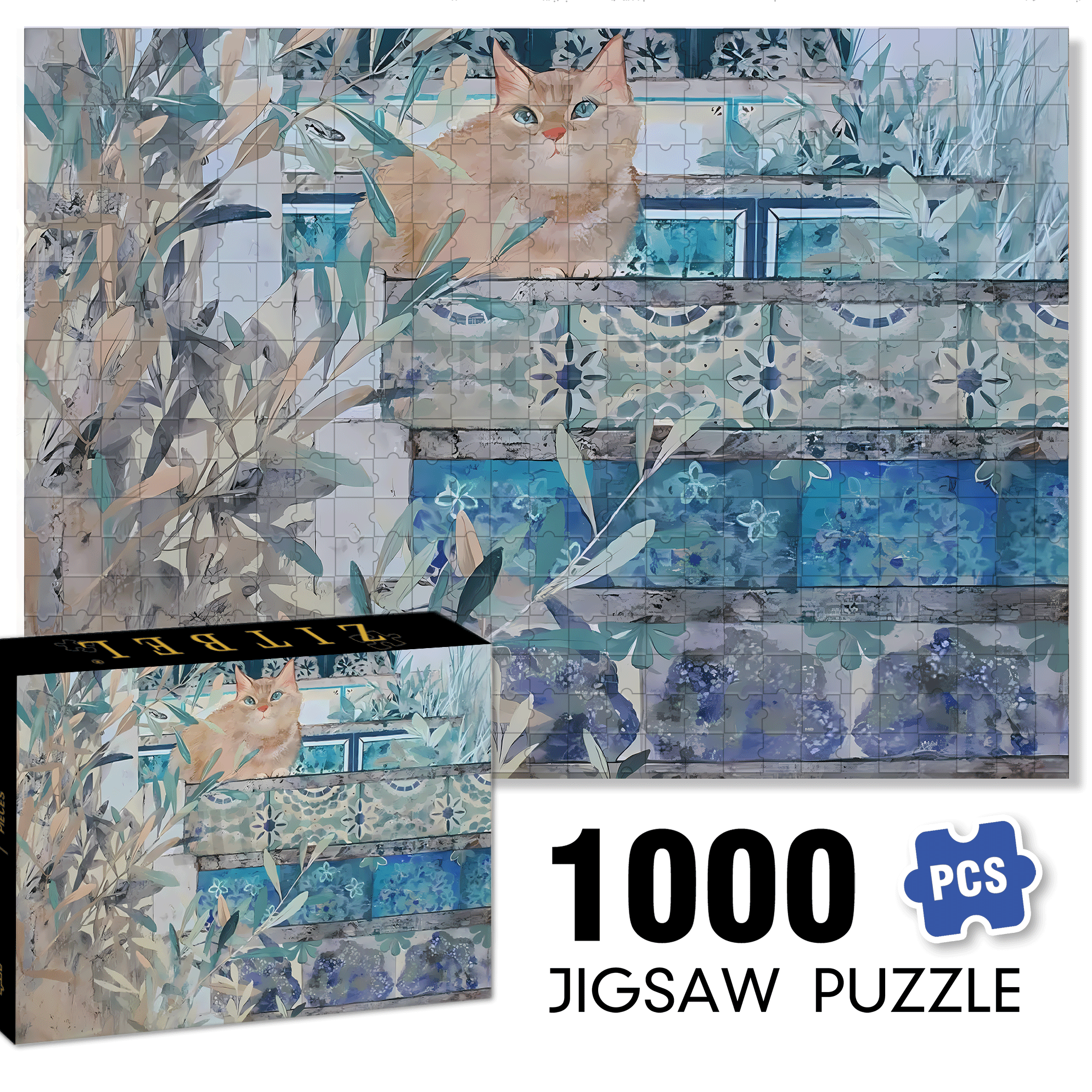 Cat On The Stairs 500pcs/1000pcs Jigsaw Puzzle, Scratch-Resistant, Interactive Family Game & Brain-Boosting DIY Decor, Perfect for Halloween, Christmas & New Year Gifts, Family Puzzle Game