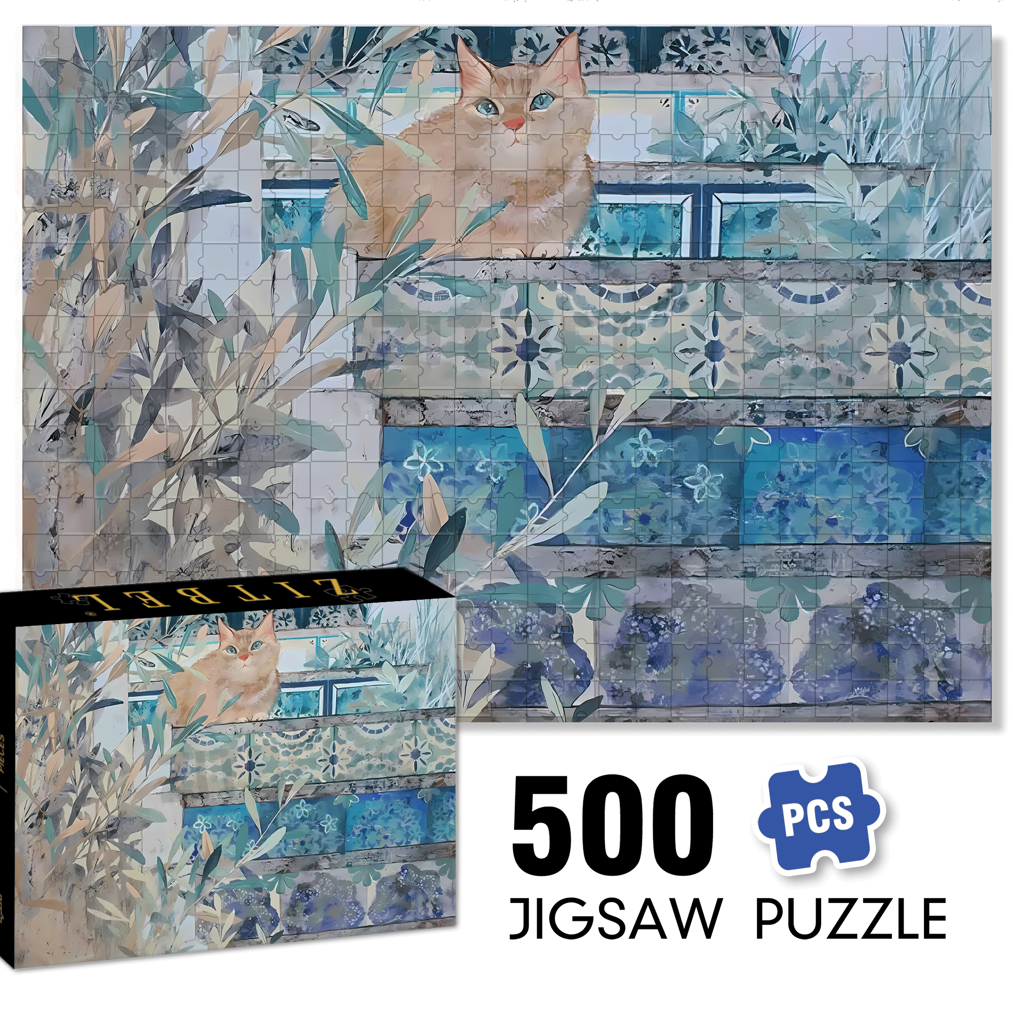 Cat On The Stairs 500pcs/1000pcs Jigsaw Puzzle, Scratch-Resistant, Interactive Family Game & Brain-Boosting DIY Decor, Perfect for Halloween, Christmas & New Year Gifts, Family Puzzle Game