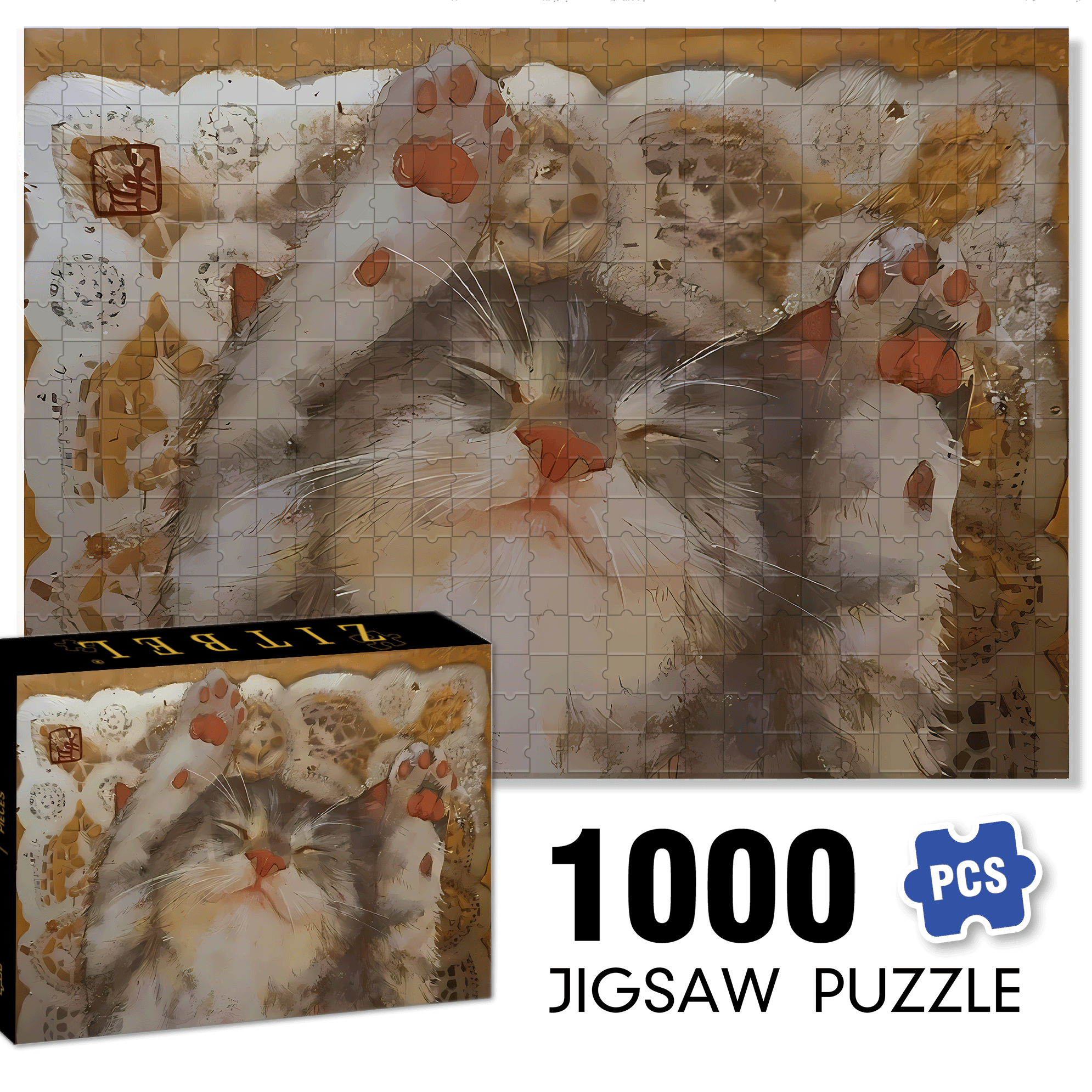 Cat Sleeping 2 500pcs/1000pcs Jigsaw Puzzle, Scratch-Resistant, Interactive Family Game & Brain-Boosting DIY Decor, Perfect for Halloween, Christmas & New Year Gifts, Family Puzzle Game