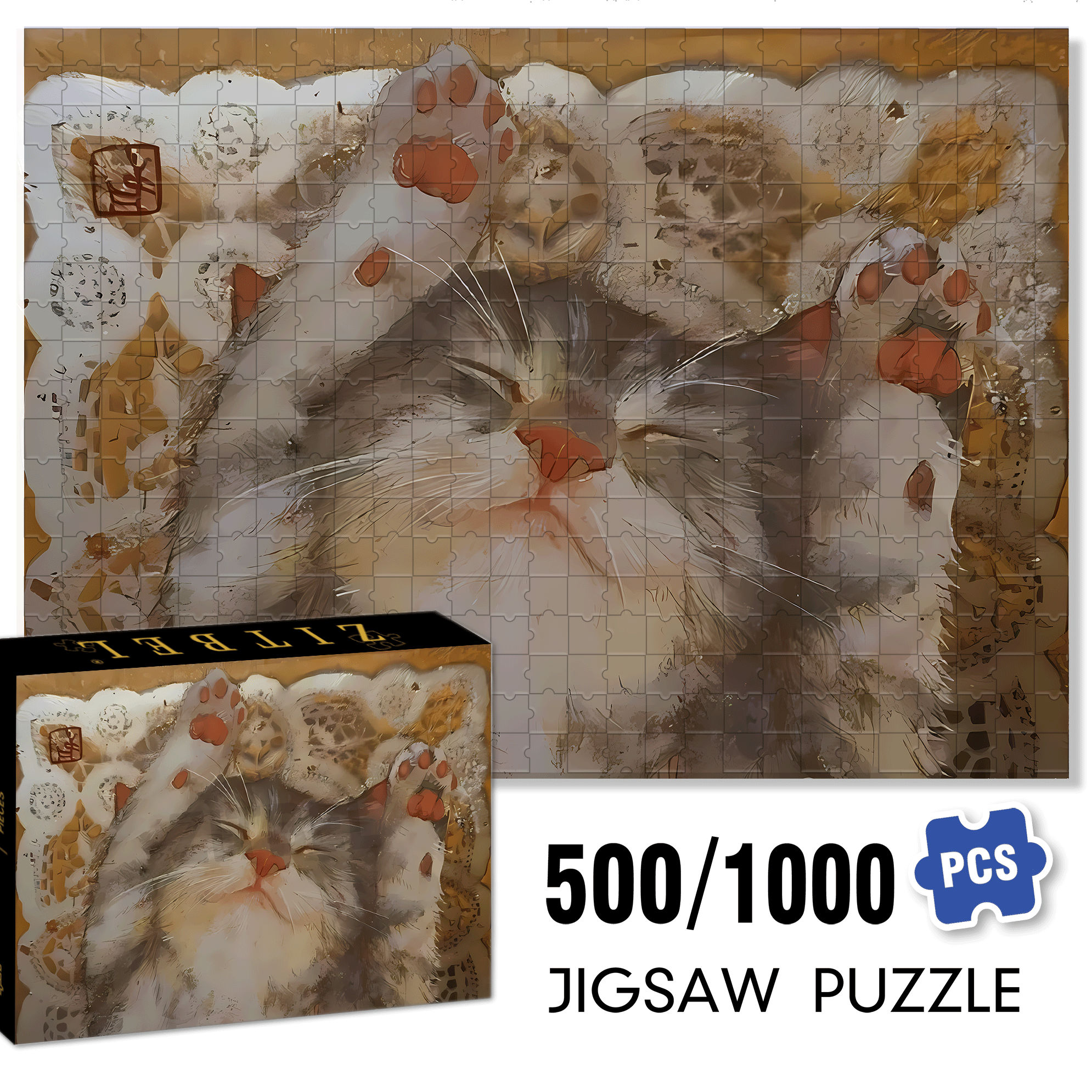 Cat Sleeping 2 500pcs/1000pcs Jigsaw Puzzle, Scratch-Resistant, Interactive Family Game & Brain-Boosting DIY Decor, Perfect for Halloween, Christmas & New Year Gifts, Family Puzzle Game
