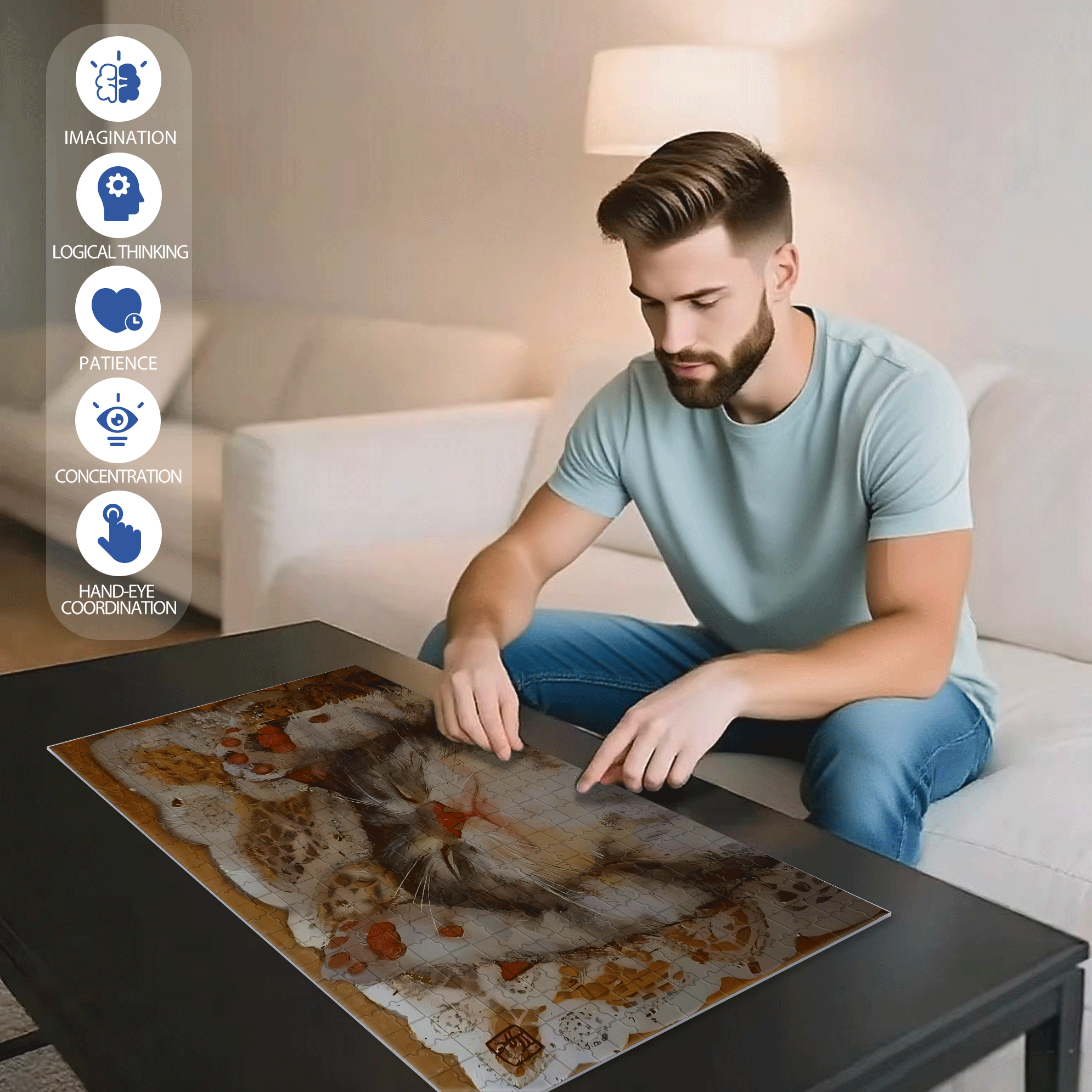 Cat Sleeping 2 500pcs/1000pcs Jigsaw Puzzle, Scratch-Resistant, Interactive Family Game & Brain-Boosting DIY Decor, Perfect for Halloween, Christmas & New Year Gifts, Family Puzzle Game