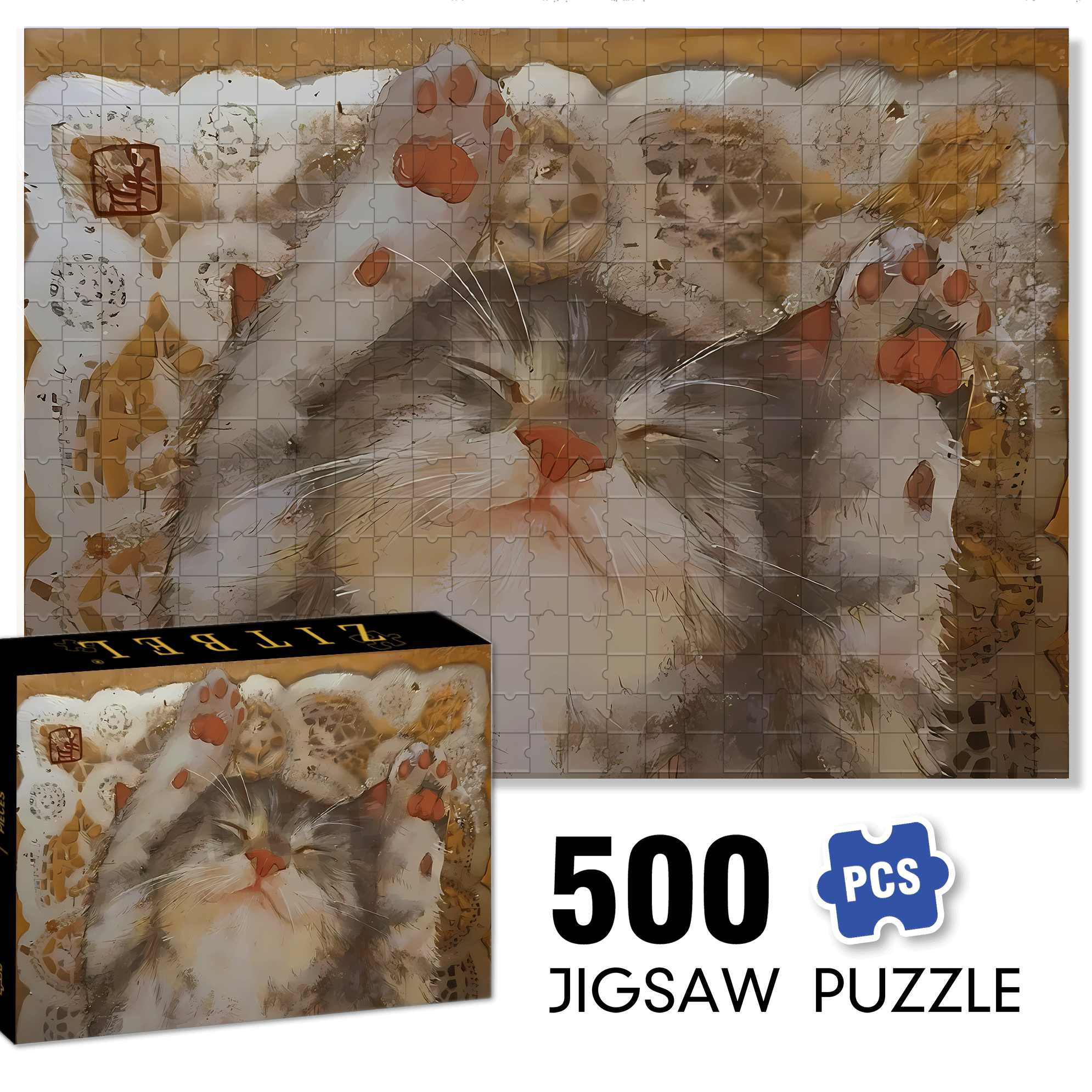 Cat Sleeping 2 500pcs/1000pcs Jigsaw Puzzle, Scratch-Resistant, Interactive Family Game & Brain-Boosting DIY Decor, Perfect for Halloween, Christmas & New Year Gifts, Family Puzzle Game