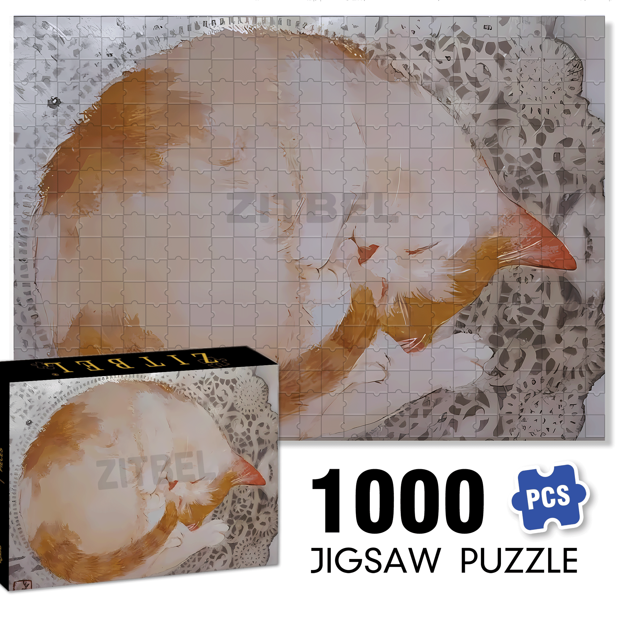Cat Sleeping 500pcs/1000pcs Jigsaw Puzzle, Scratch-Resistant, Interactive Family Game & Brain-Boosting DIY Decor, Perfect for Halloween, Christmas & New Year Gifts, Family Puzzle Game