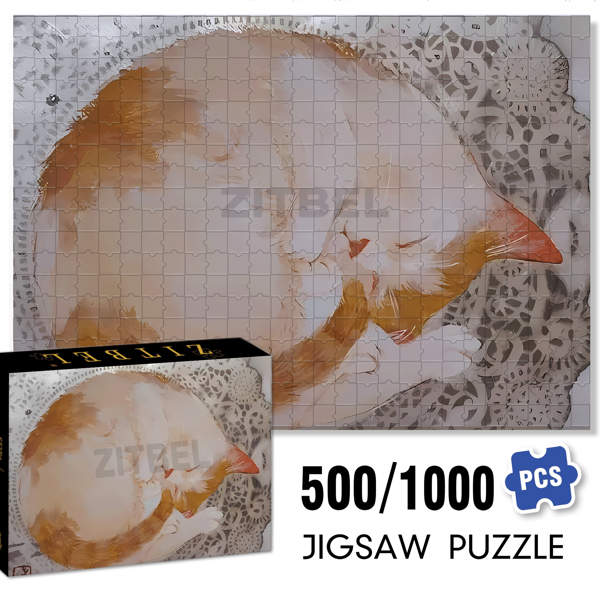 Cat Sleeping 500pcs/1000pcs Jigsaw Puzzle, Scratch-Resistant, Interactive Family Game & Brain-Boosting DIY Decor, Perfect for Halloween, Christmas & New Year Gifts, Family Puzzle Game
