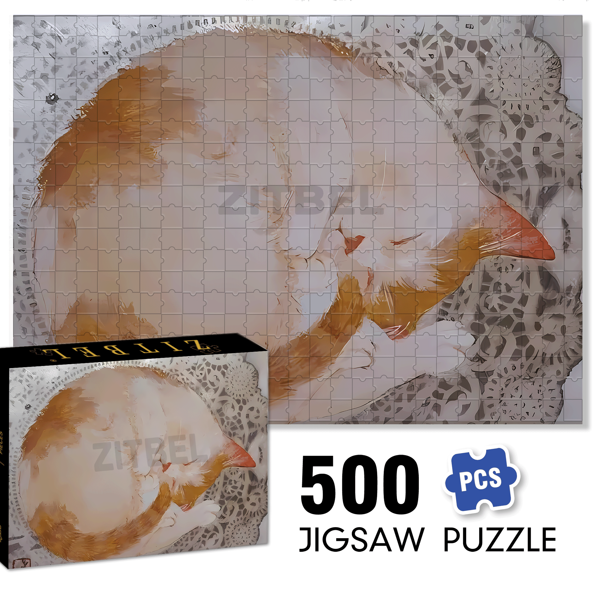 Cat Sleeping 500pcs/1000pcs Jigsaw Puzzle, Scratch-Resistant, Interactive Family Game & Brain-Boosting DIY Decor, Perfect for Halloween, Christmas & New Year Gifts, Family Puzzle Game