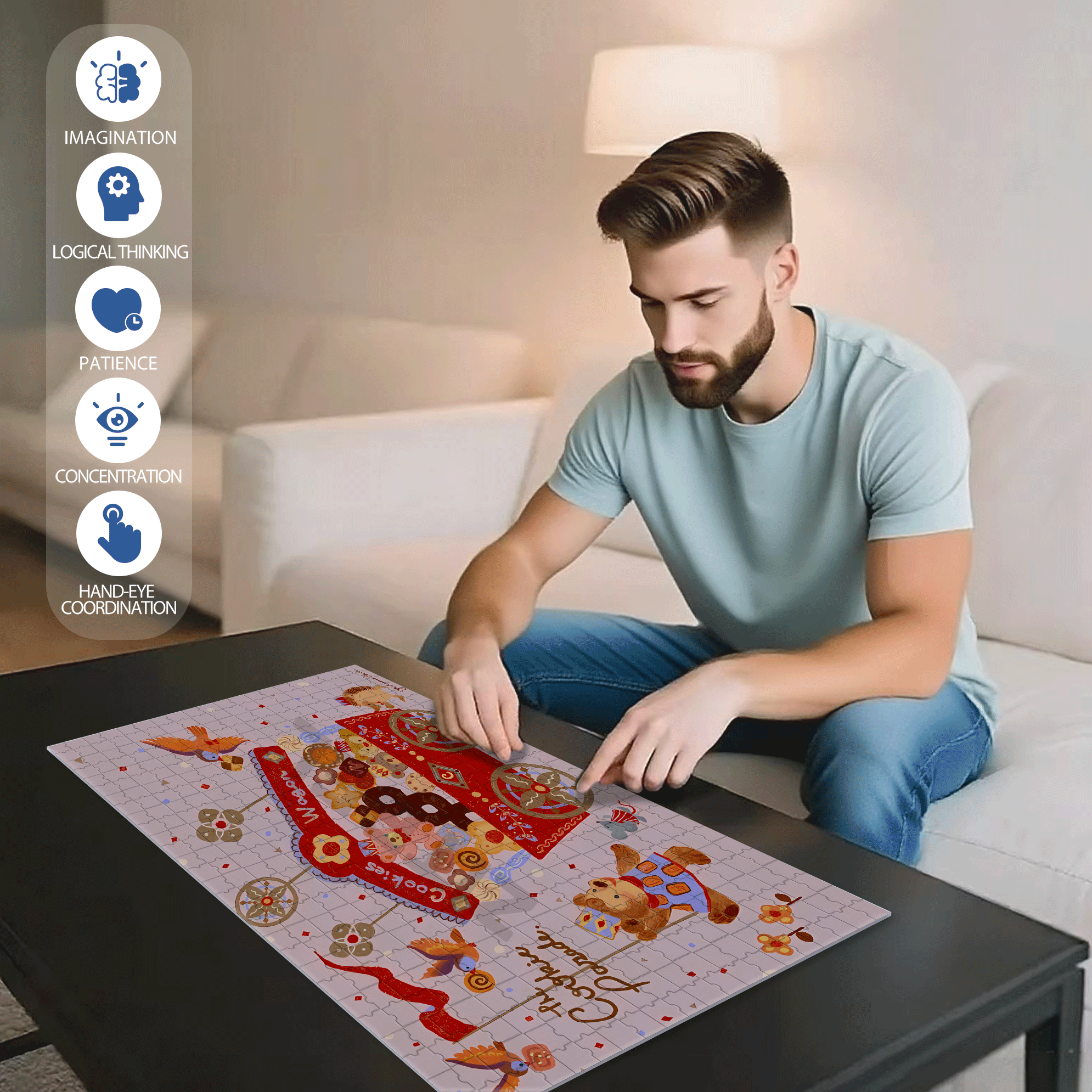 Cookies Wagon 500pcs/1000pcs Jigsaw Puzzle, Scratch-Resistant, Interactive Family Game & Brain-Boosting DIY Decor, Perfect for Halloween, Christmas & New Year Gifts, Family Puzzle Game