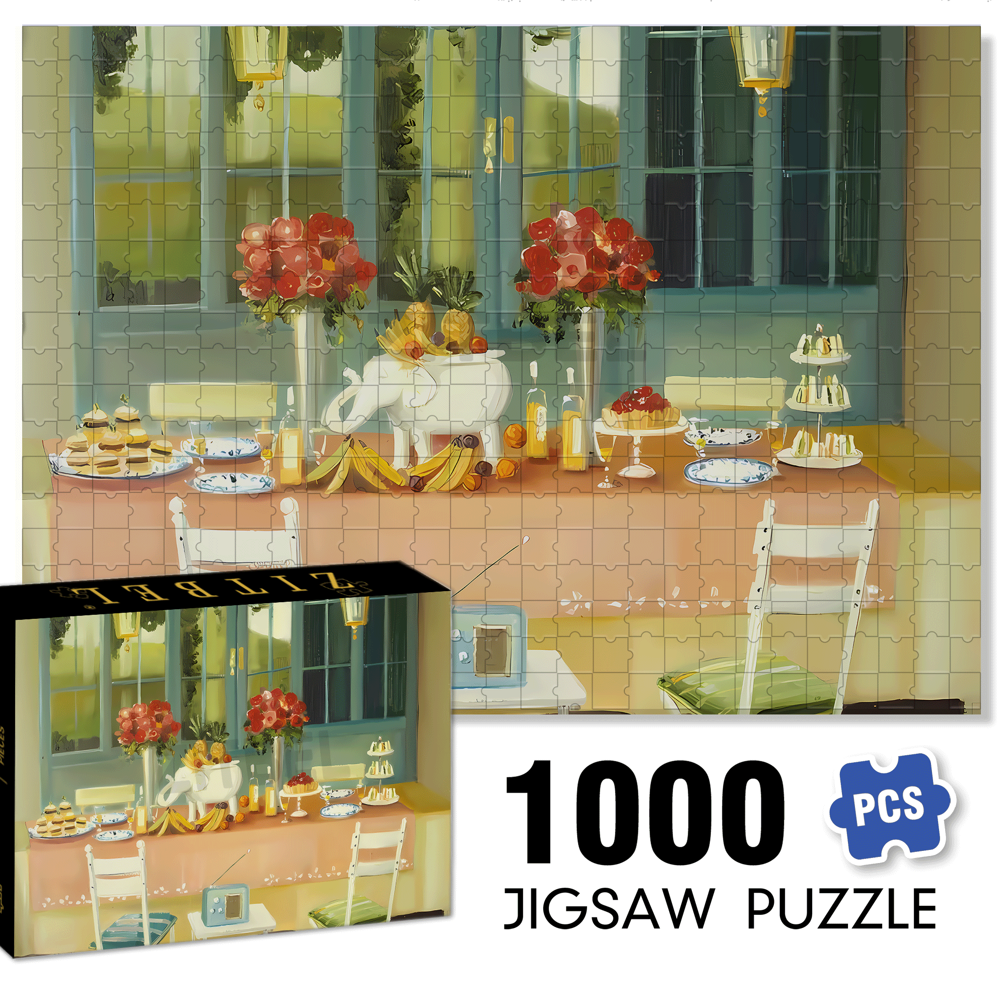 Elephant Fruit Platter 500pcs/1000pcs Jigsaw Puzzle, Scratch-Resistant, Interactive Family Game & Brain-Boosting DIY Decor, Perfect for Halloween, Christmas & New Year Gifts, Family Puzzle Game