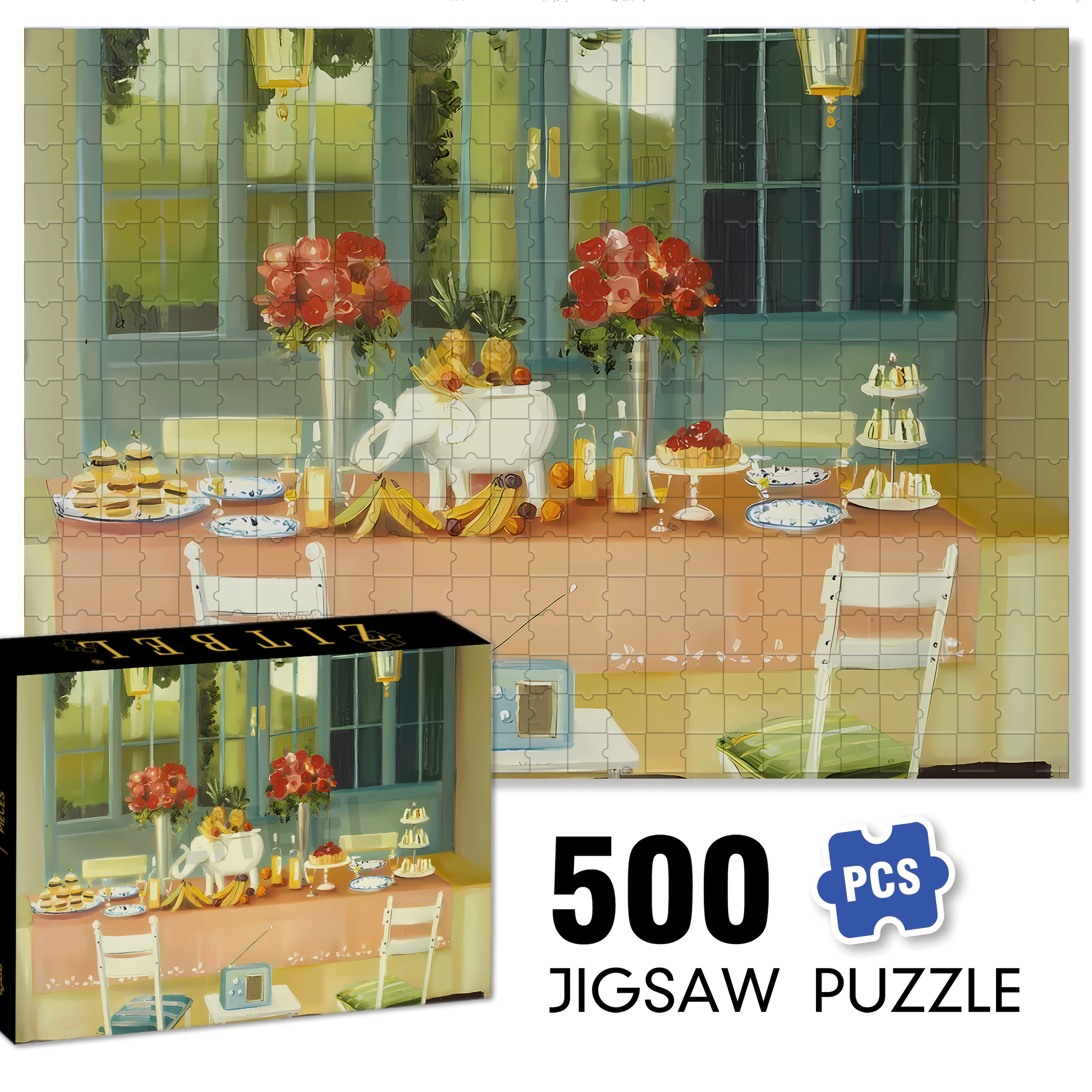 Elephant Fruit Platter 500pcs/1000pcs Jigsaw Puzzle, Scratch-Resistant, Interactive Family Game & Brain-Boosting DIY Decor, Perfect for Halloween, Christmas & New Year Gifts, Family Puzzle Game