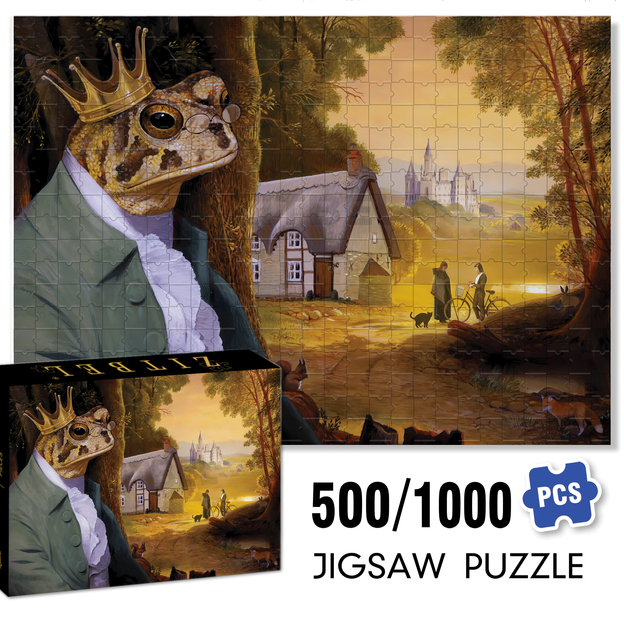 Frog Prince 500pcs/1000pcs Jigsaw Puzzle, Scratch-Resistant, Interactive Family Game & Brain-Boosting DIY Decor, Perfect for Halloween, Christmas & New Year Gifts, Family Puzzle Game