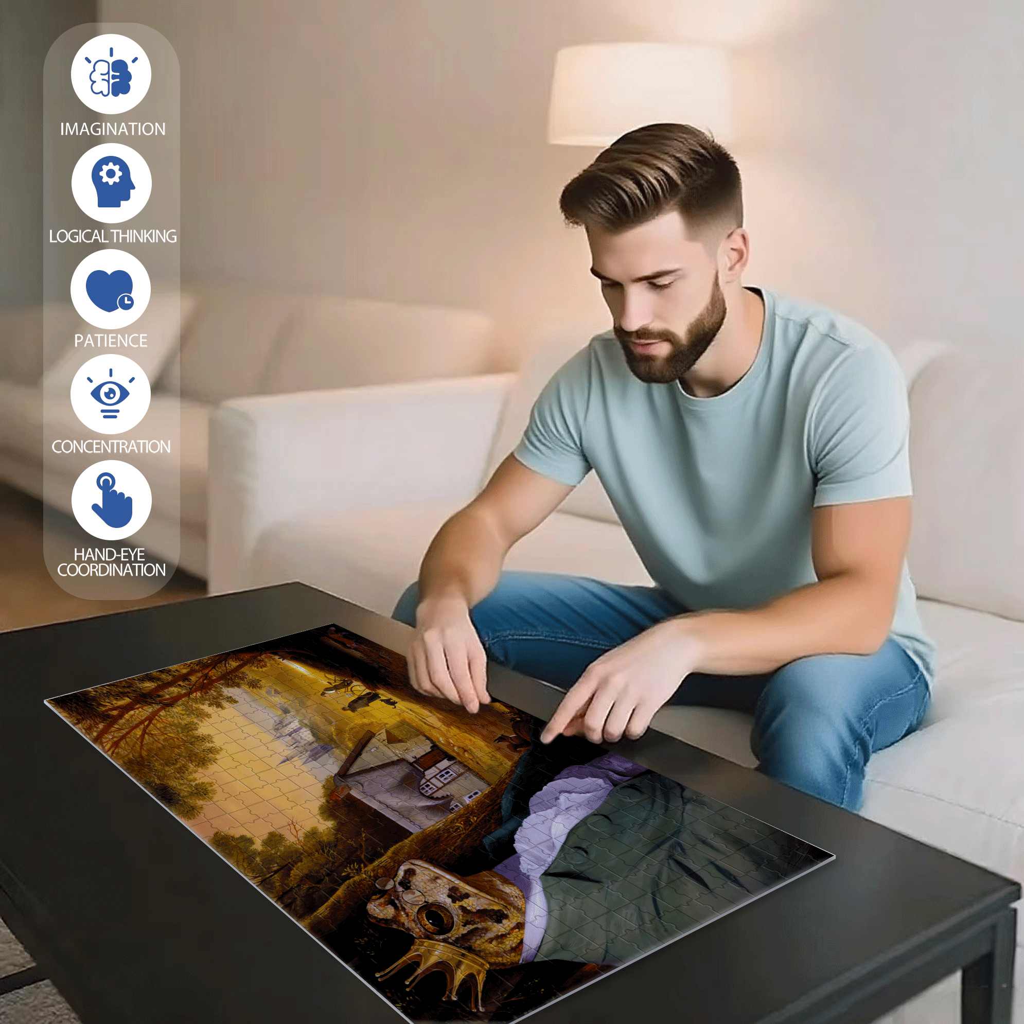 Frog Prince 500pcs/1000pcs Jigsaw Puzzle, Scratch-Resistant, Interactive Family Game & Brain-Boosting DIY Decor, Perfect for Halloween, Christmas & New Year Gifts, Family Puzzle Game