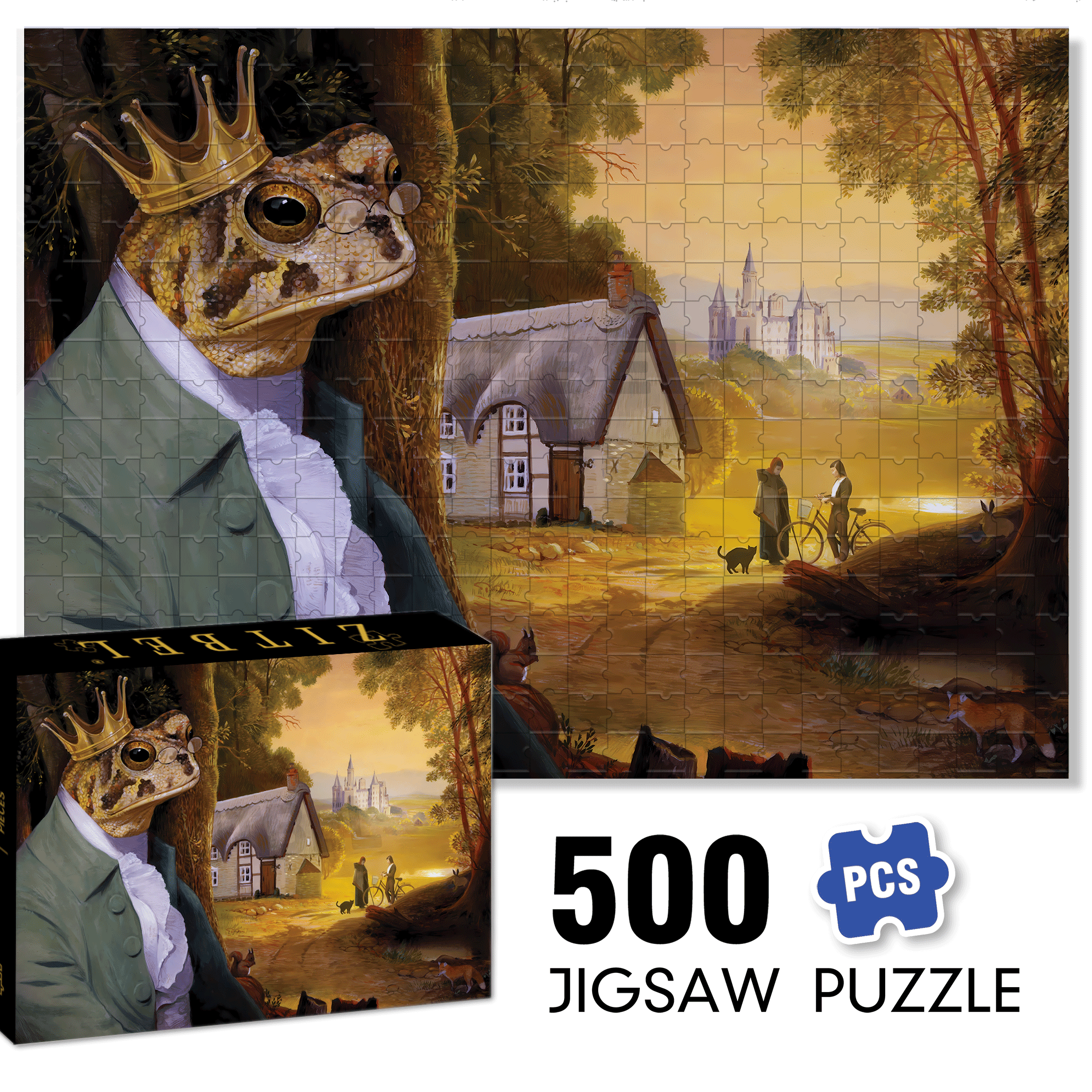 Frog Prince 500pcs/1000pcs Jigsaw Puzzle, Scratch-Resistant, Interactive Family Game & Brain-Boosting DIY Decor, Perfect for Halloween, Christmas & New Year Gifts, Family Puzzle Game