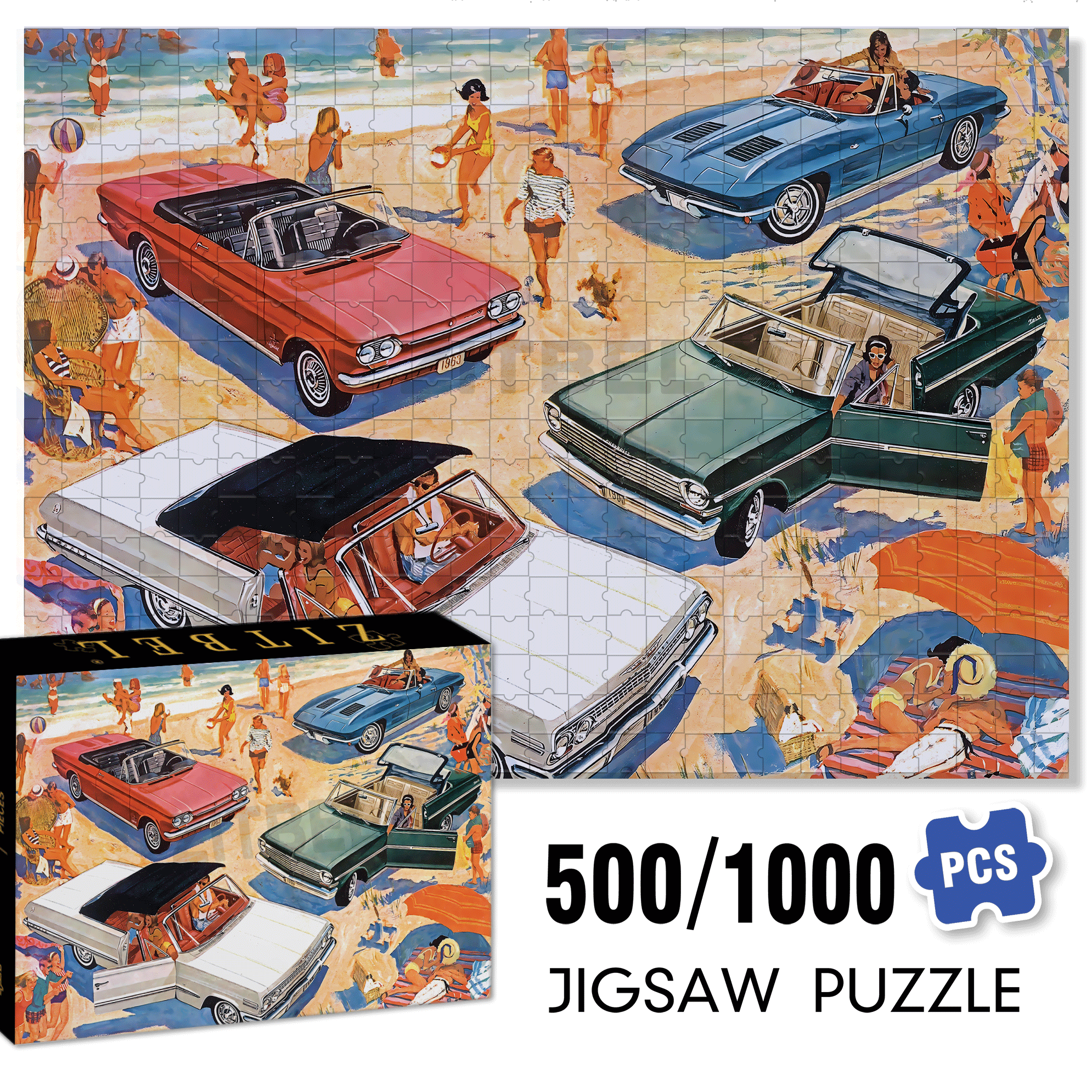 Fun in the Sun 500pcs/1000pcs Jigsaw Puzzle, Scratch-Resistant, Interactive Family Game & Brain-Boosting DIY Decor, Perfect for Halloween, Christmas & New Year Gifts, Family Puzzle Game