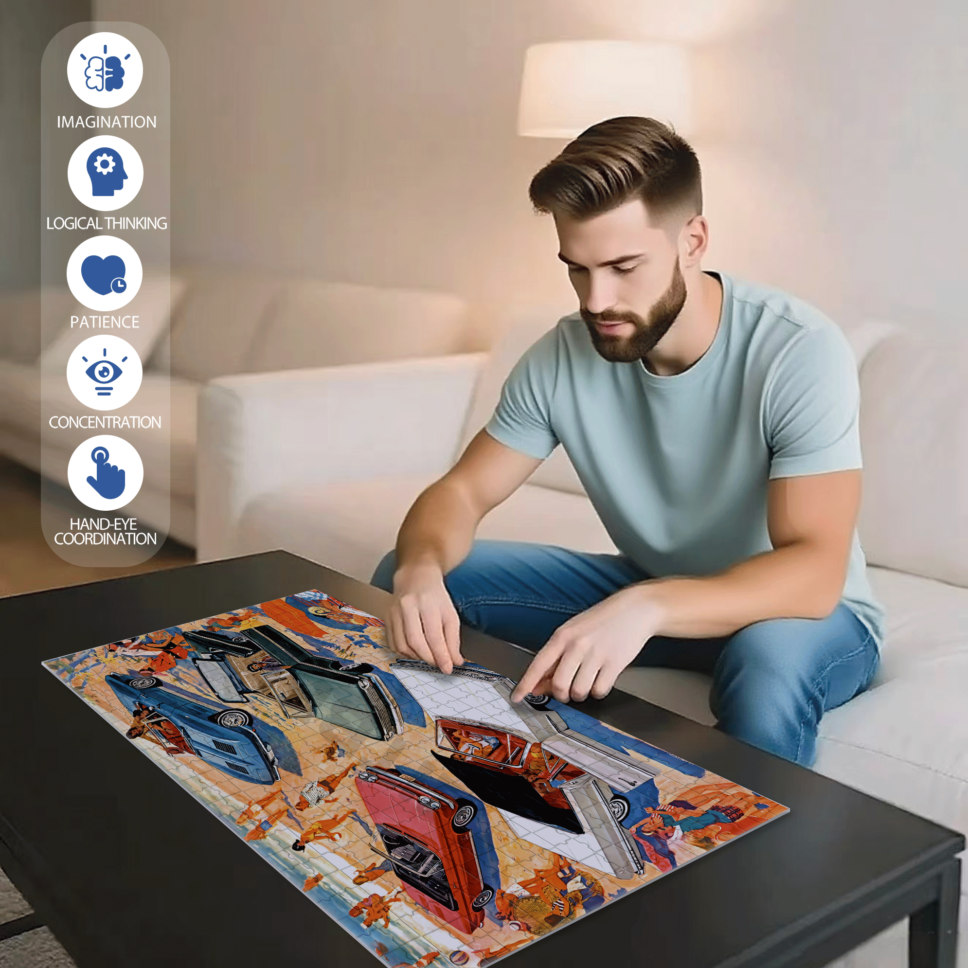 Fun in the Sun 500pcs/1000pcs Jigsaw Puzzle, Scratch-Resistant, Interactive Family Game & Brain-Boosting DIY Decor, Perfect for Halloween, Christmas & New Year Gifts, Family Puzzle Game