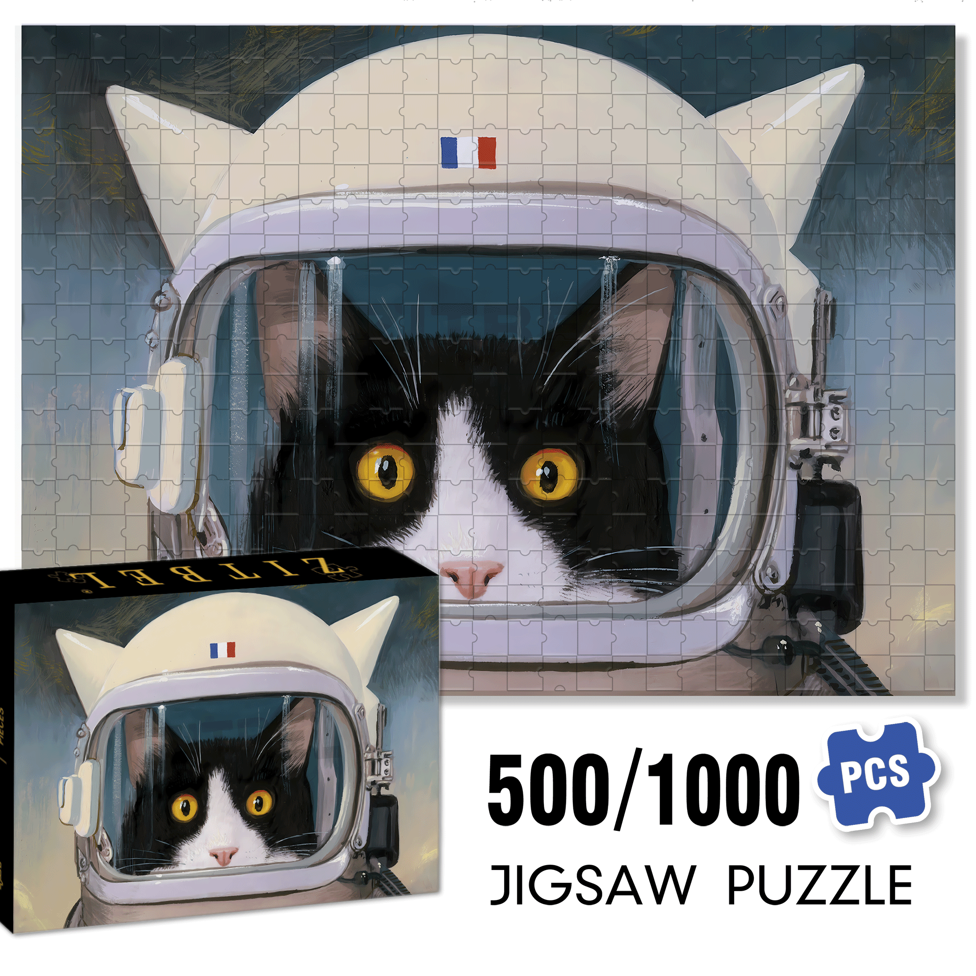 F¨¦licette - Astrocat 500pcs/1000pcs Jigsaw Puzzle, Scratch-Resistant, Interactive Family Game & Brain-Boosting DIY Decor, Perfect for Halloween, Christmas & New Year Gifts, Family Puzzle Game
