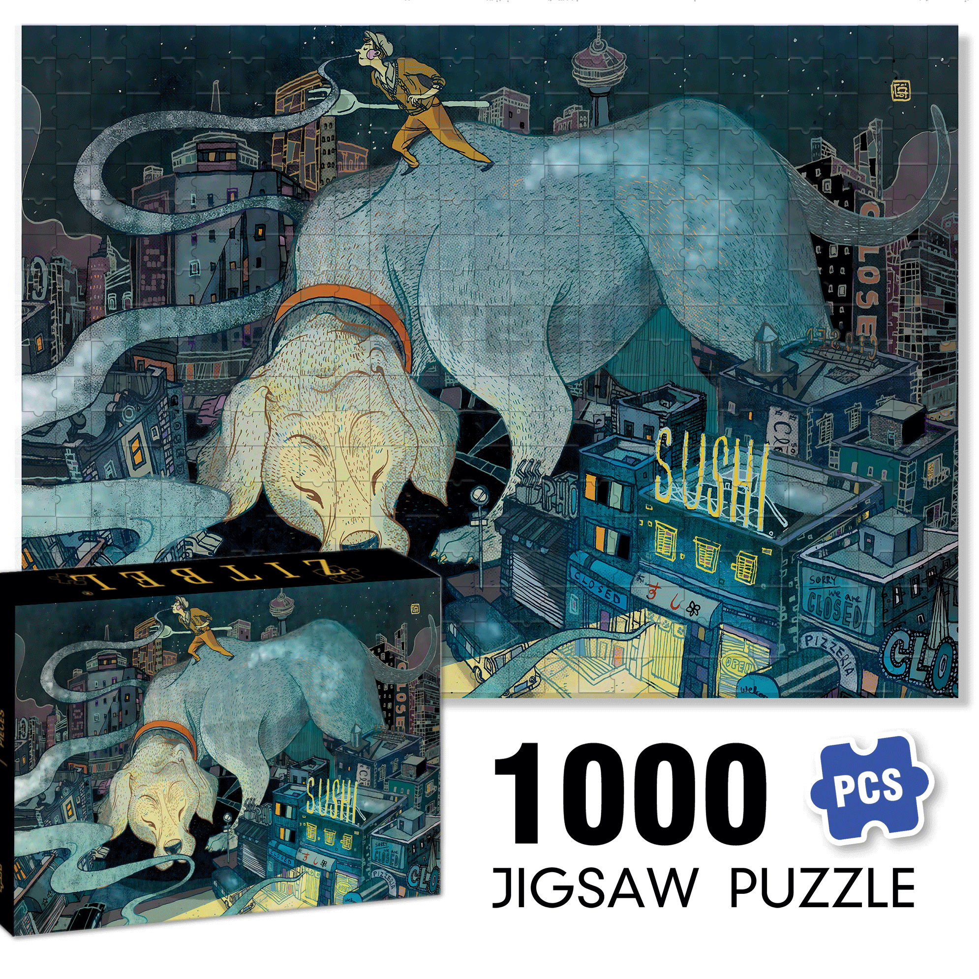 Late Night Dining 500pcs/1000pcs Jigsaw Puzzle, Scratch-Resistant, Interactive Family Game & Brain-Boosting DIY Decor, Perfect for Halloween, Christmas & New Year Gifts, Family Puzzle Game