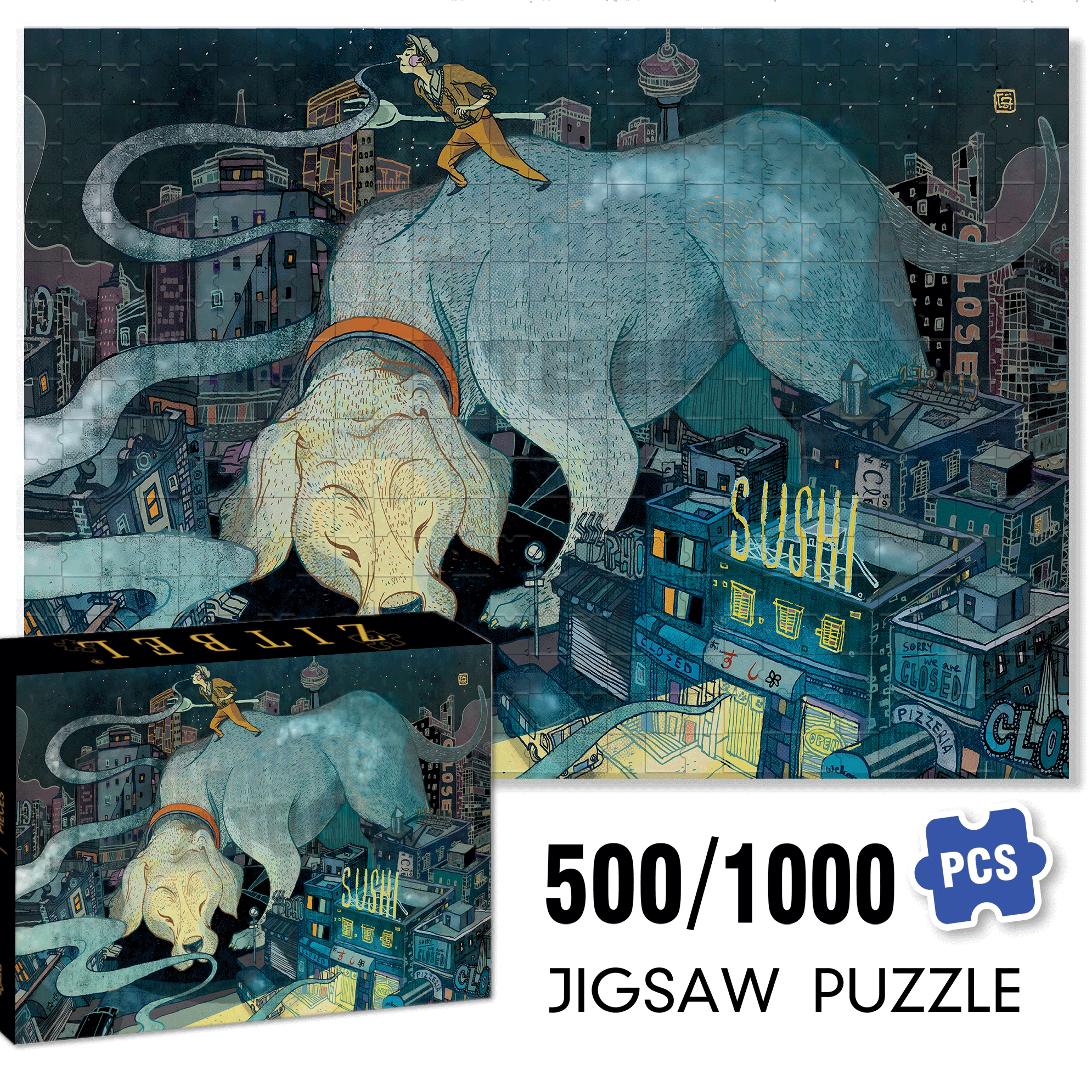 Late Night Dining 500pcs/1000pcs Jigsaw Puzzle, Scratch-Resistant, Interactive Family Game & Brain-Boosting DIY Decor, Perfect for Halloween, Christmas & New Year Gifts, Family Puzzle Game