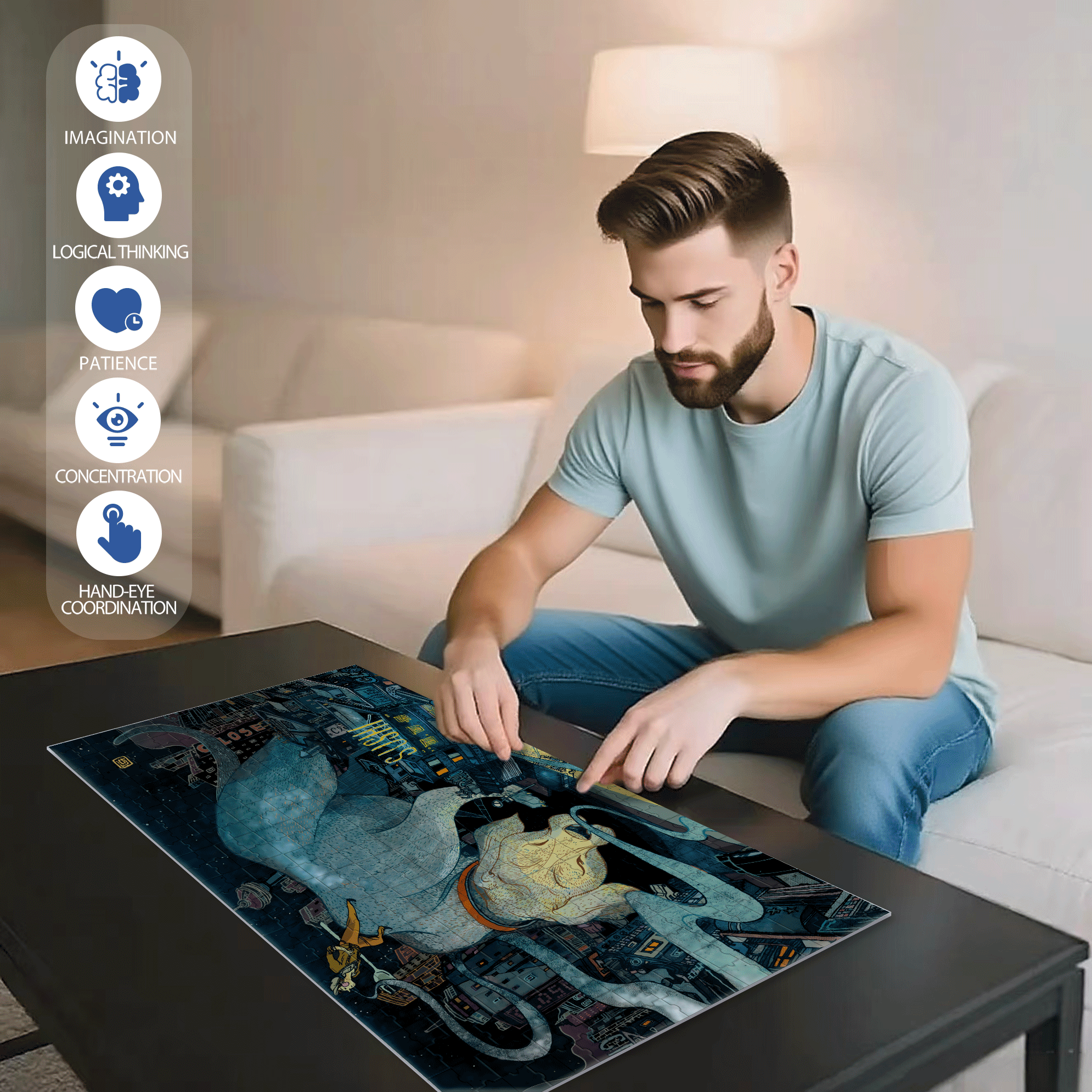 Late Night Dining 500pcs/1000pcs Jigsaw Puzzle, Scratch-Resistant, Interactive Family Game & Brain-Boosting DIY Decor, Perfect for Halloween, Christmas & New Year Gifts, Family Puzzle Game