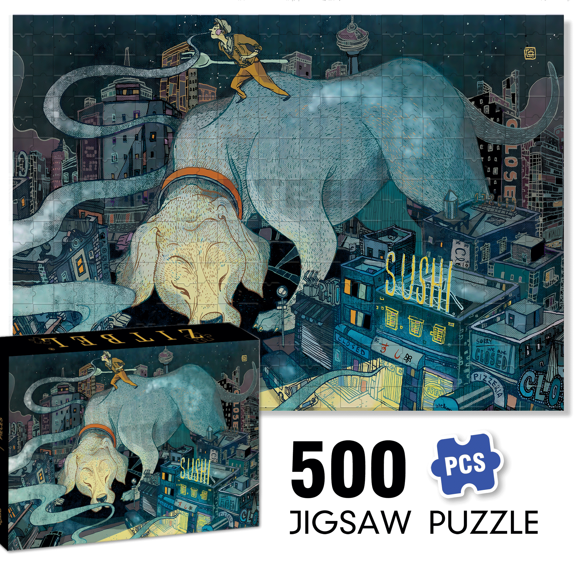 Late Night Dining 500pcs/1000pcs Jigsaw Puzzle, Scratch-Resistant, Interactive Family Game & Brain-Boosting DIY Decor, Perfect for Halloween, Christmas & New Year Gifts, Family Puzzle Game