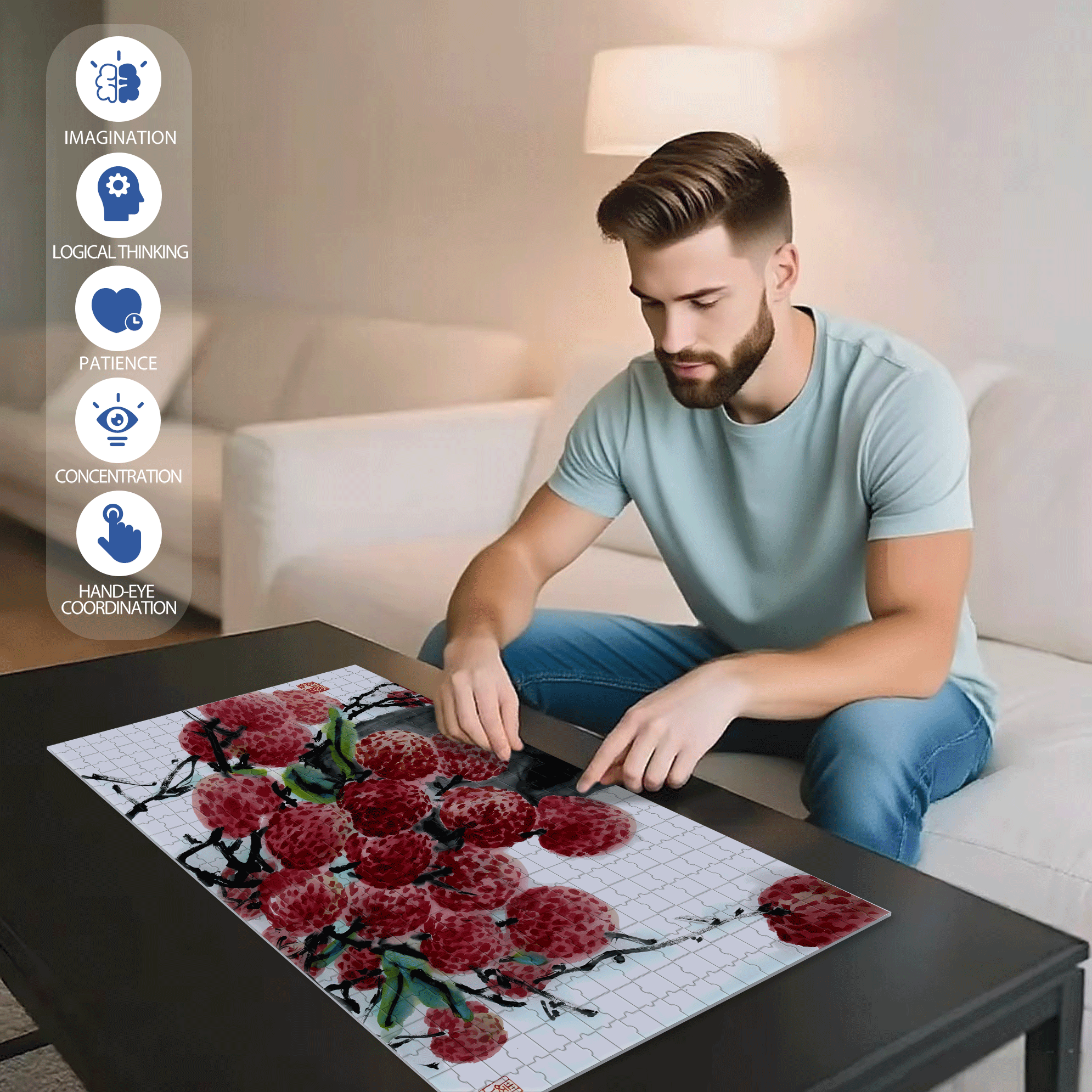 Lychee Love 500pcs/1000pcs Jigsaw Puzzle, Scratch-Resistant, Interactive Family Game & Brain-Boosting DIY Decor, Perfect for Halloween, Christmas & New Year Gifts, Family Puzzle Game