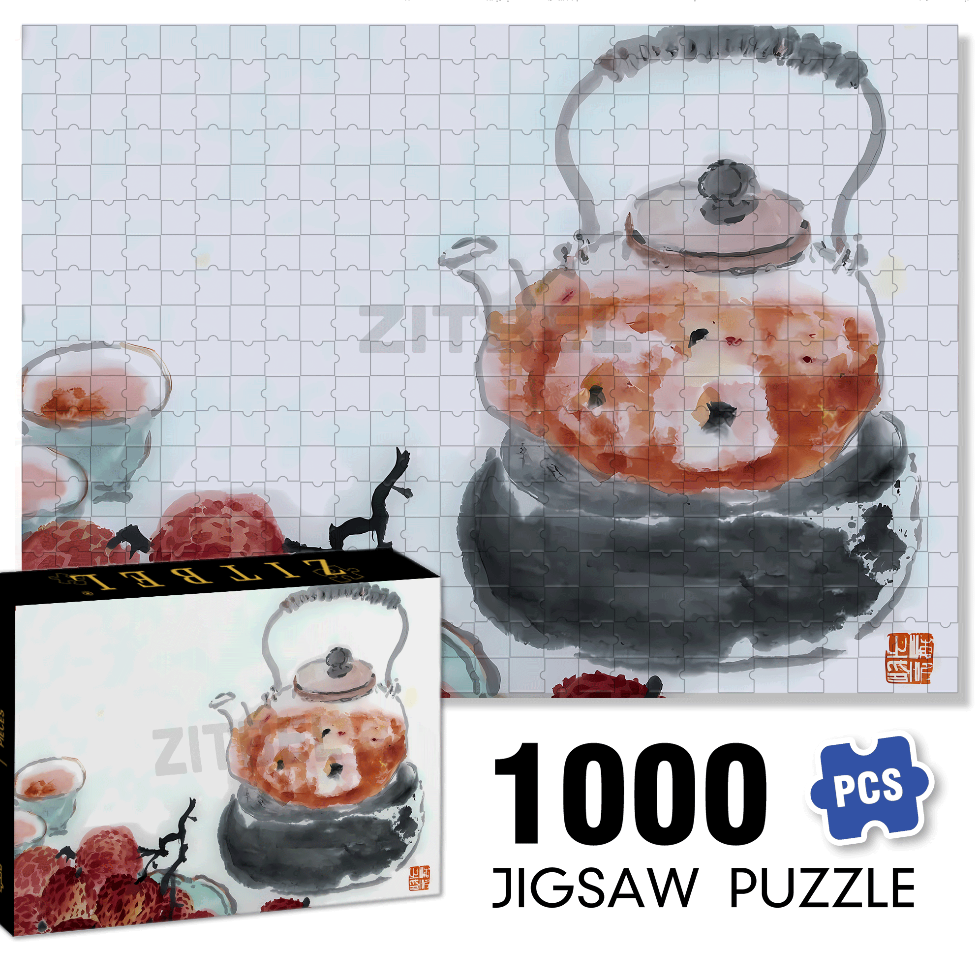 Lychee Tea 500pcs/1000pcs Jigsaw Puzzle, Scratch-Resistant, Interactive Family Game & Brain-Boosting DIY Decor, Perfect for Halloween, Christmas & New Year Gifts, Family Puzzle Game
