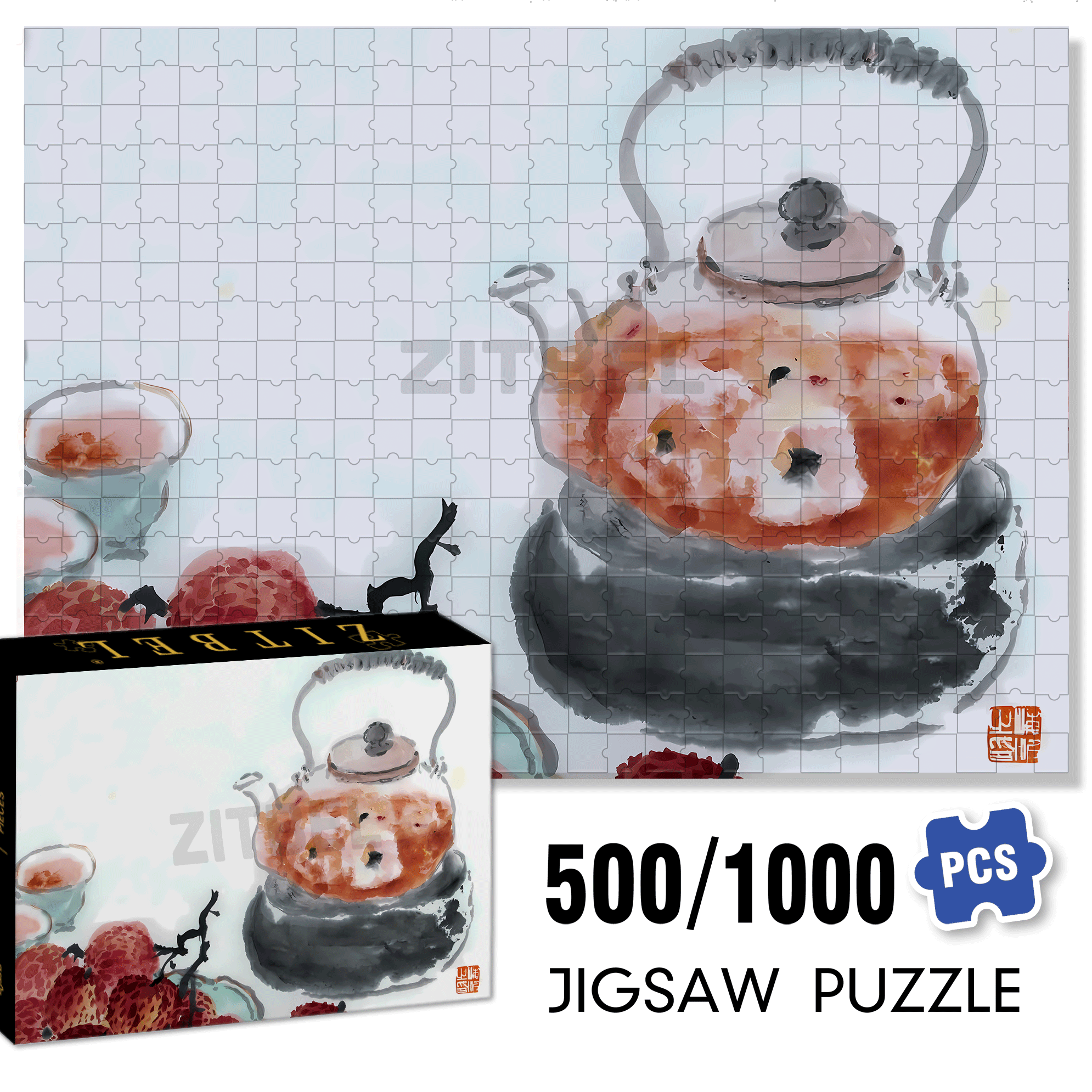 Lychee Tea 500pcs/1000pcs Jigsaw Puzzle, Scratch-Resistant, Interactive Family Game & Brain-Boosting DIY Decor, Perfect for Halloween, Christmas & New Year Gifts, Family Puzzle Game