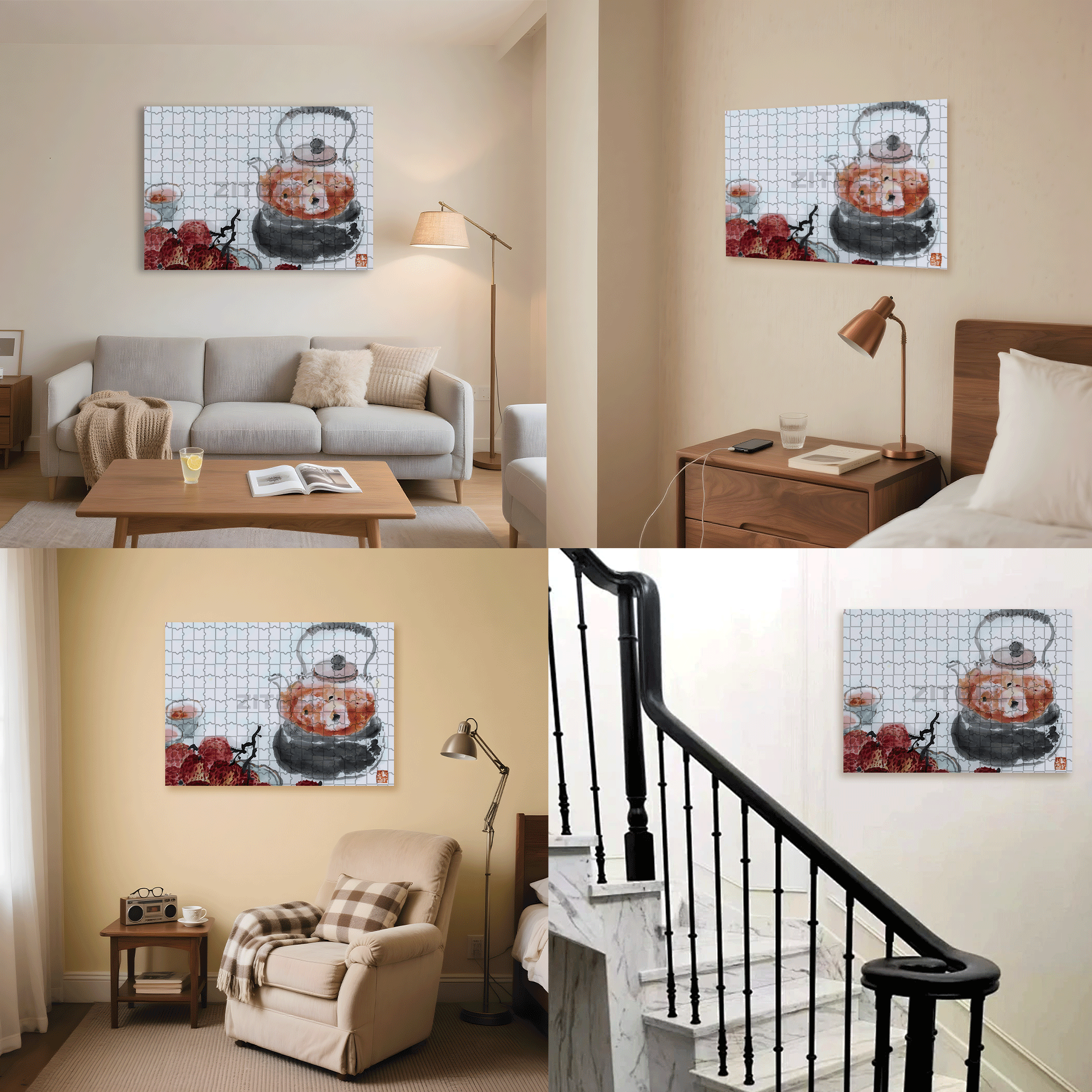 Lychee Tea 500pcs/1000pcs Jigsaw Puzzle, Scratch-Resistant, Interactive Family Game & Brain-Boosting DIY Decor, Perfect for Halloween, Christmas & New Year Gifts, Family Puzzle Game