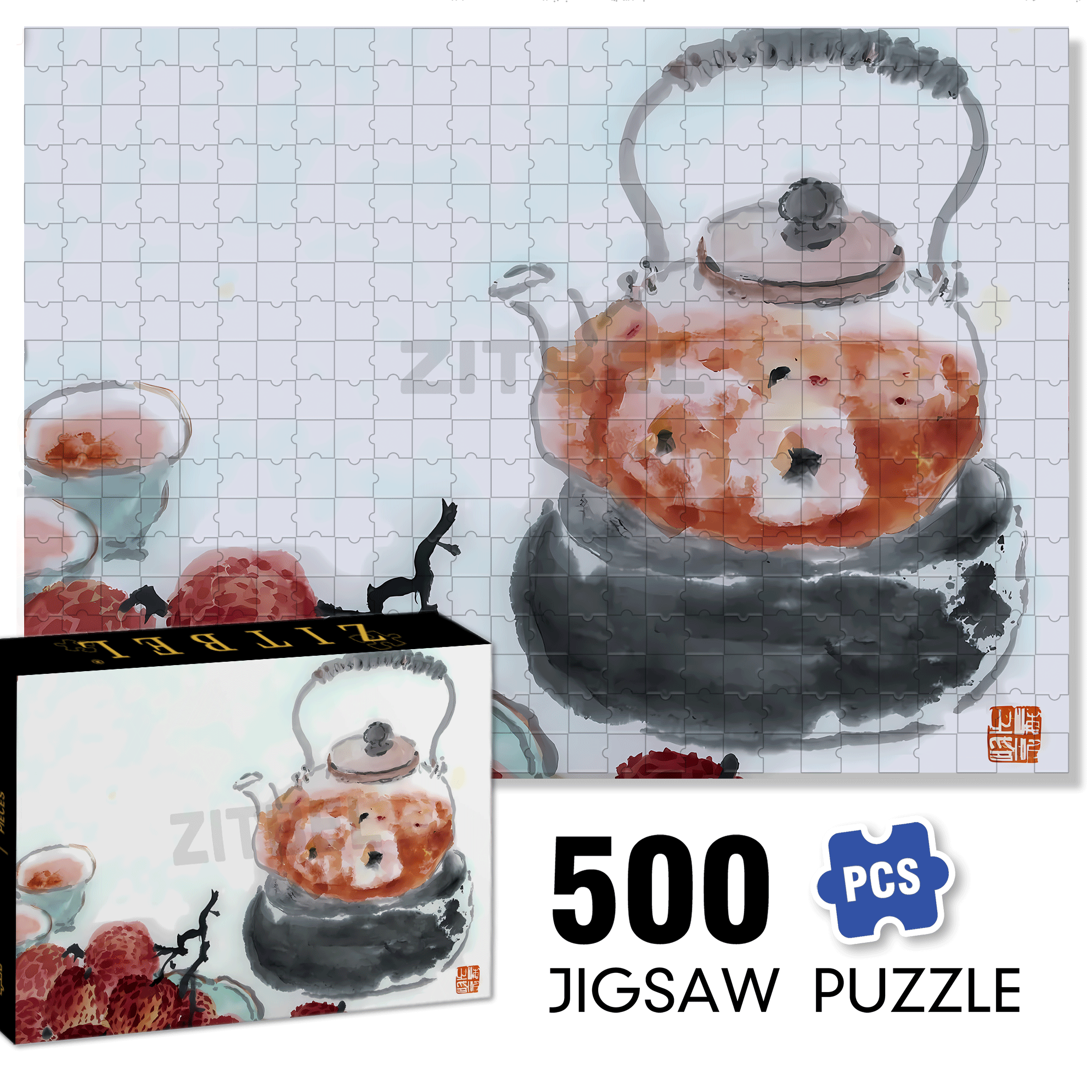 Lychee Tea 500pcs/1000pcs Jigsaw Puzzle, Scratch-Resistant, Interactive Family Game & Brain-Boosting DIY Decor, Perfect for Halloween, Christmas & New Year Gifts, Family Puzzle Game