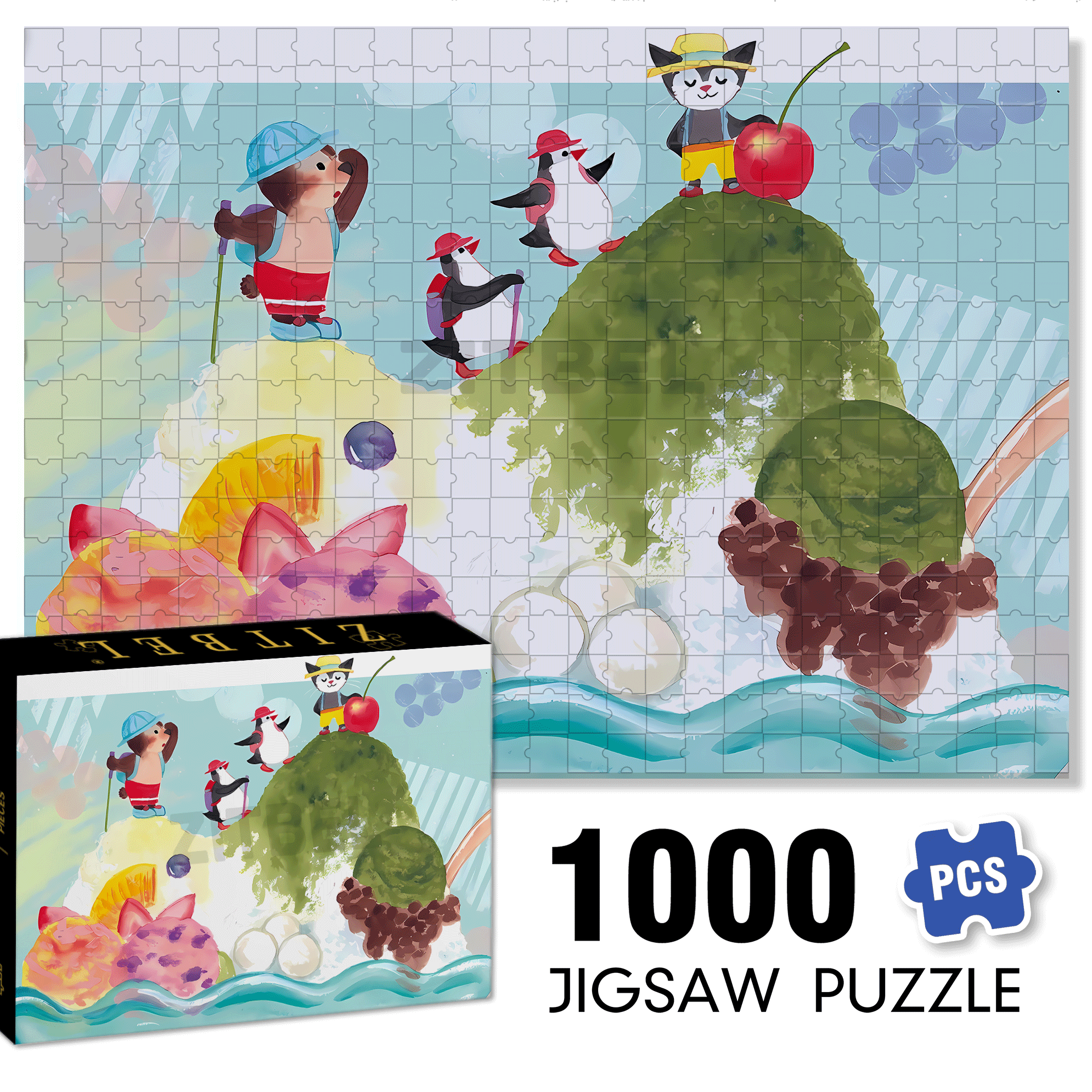 Matcha Shaved Ice 500pcs/1000pcs Jigsaw Puzzle, Scratch-Resistant, Interactive Family Game & Brain-Boosting DIY Decor, Perfect for Halloween, Christmas & New Year Gifts, Family Puzzle Game