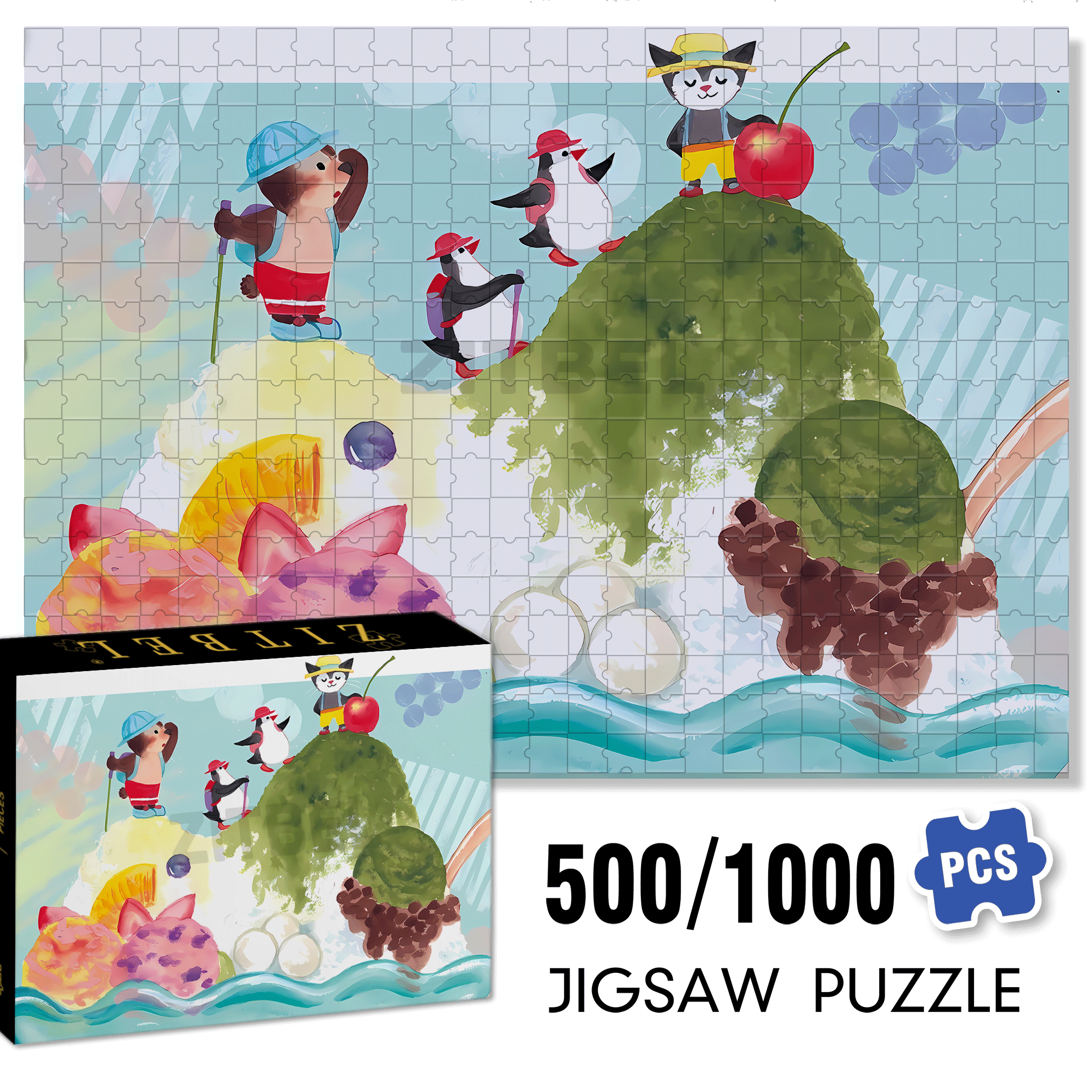 Matcha Shaved Ice 500pcs/1000pcs Jigsaw Puzzle, Scratch-Resistant, Interactive Family Game & Brain-Boosting DIY Decor, Perfect for Halloween, Christmas & New Year Gifts, Family Puzzle Game