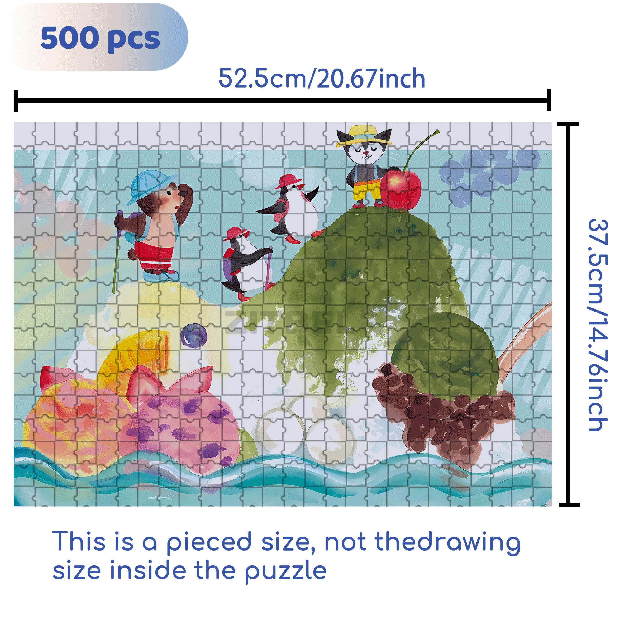 Matcha Shaved Ice 500pcs/1000pcs Jigsaw Puzzle, Scratch-Resistant, Interactive Family Game & Brain-Boosting DIY Decor, Perfect for Halloween, Christmas & New Year Gifts, Family Puzzle Game
