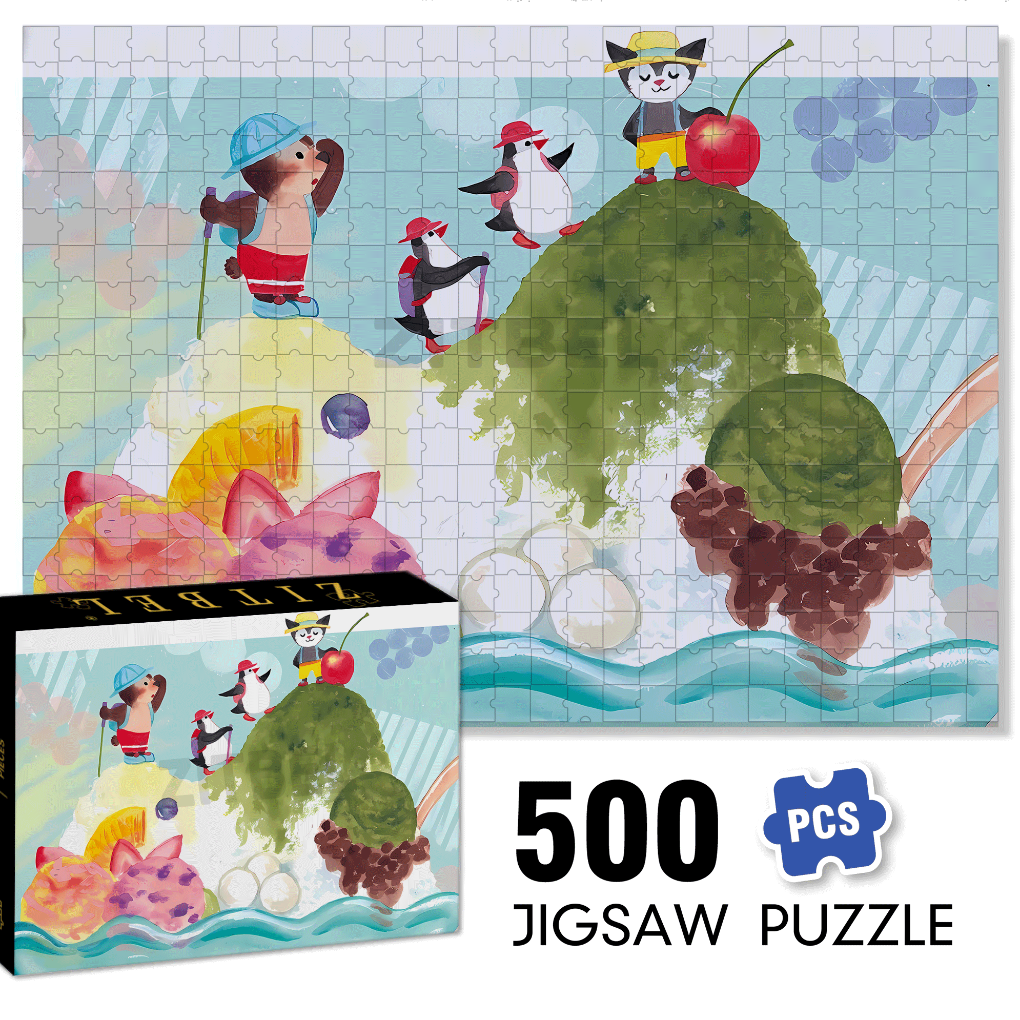 Matcha Shaved Ice 500pcs/1000pcs Jigsaw Puzzle, Scratch-Resistant, Interactive Family Game & Brain-Boosting DIY Decor, Perfect for Halloween, Christmas & New Year Gifts, Family Puzzle Game