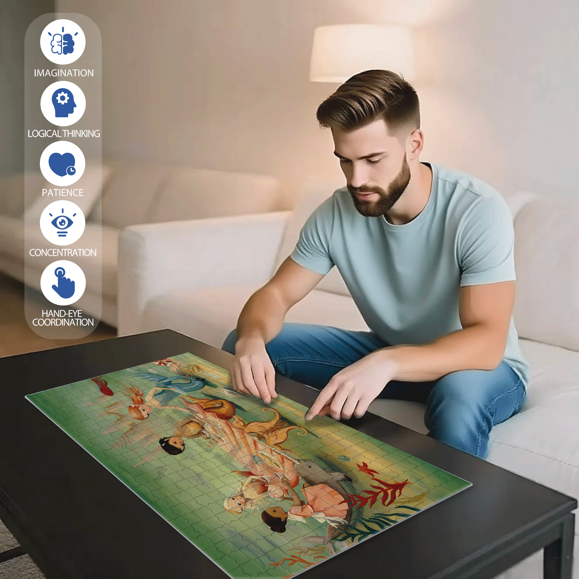 Mermaid Tea Party 500pcs/1000pcs Jigsaw Puzzle, Scratch-Resistant, Interactive Family Game & Brain-Boosting DIY Decor, Perfect for Halloween, Christmas & New Year Gifts, Family Puzzle Game