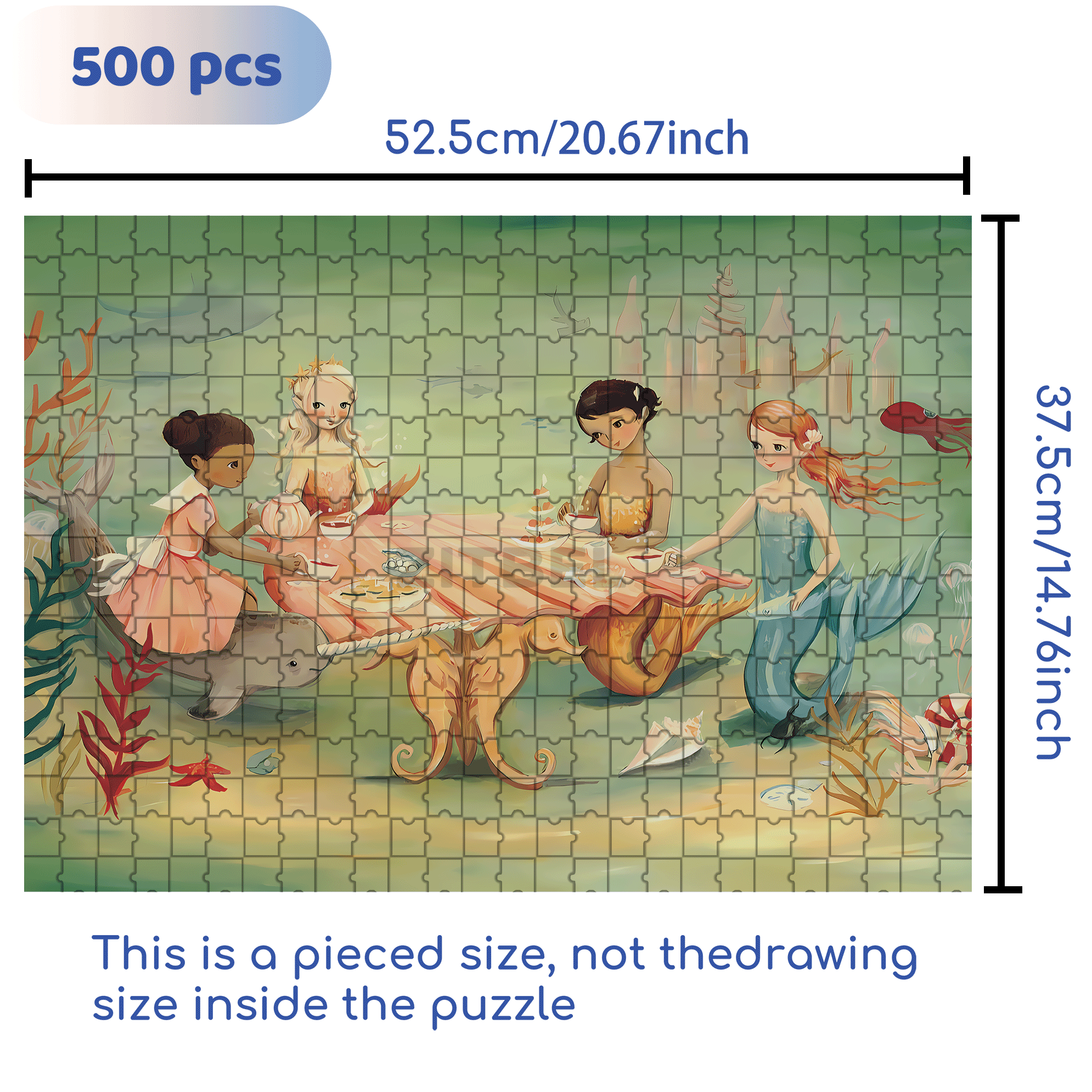 Mermaid Tea Party 500pcs/1000pcs Jigsaw Puzzle, Scratch-Resistant, Interactive Family Game & Brain-Boosting DIY Decor, Perfect for Halloween, Christmas & New Year Gifts, Family Puzzle Game