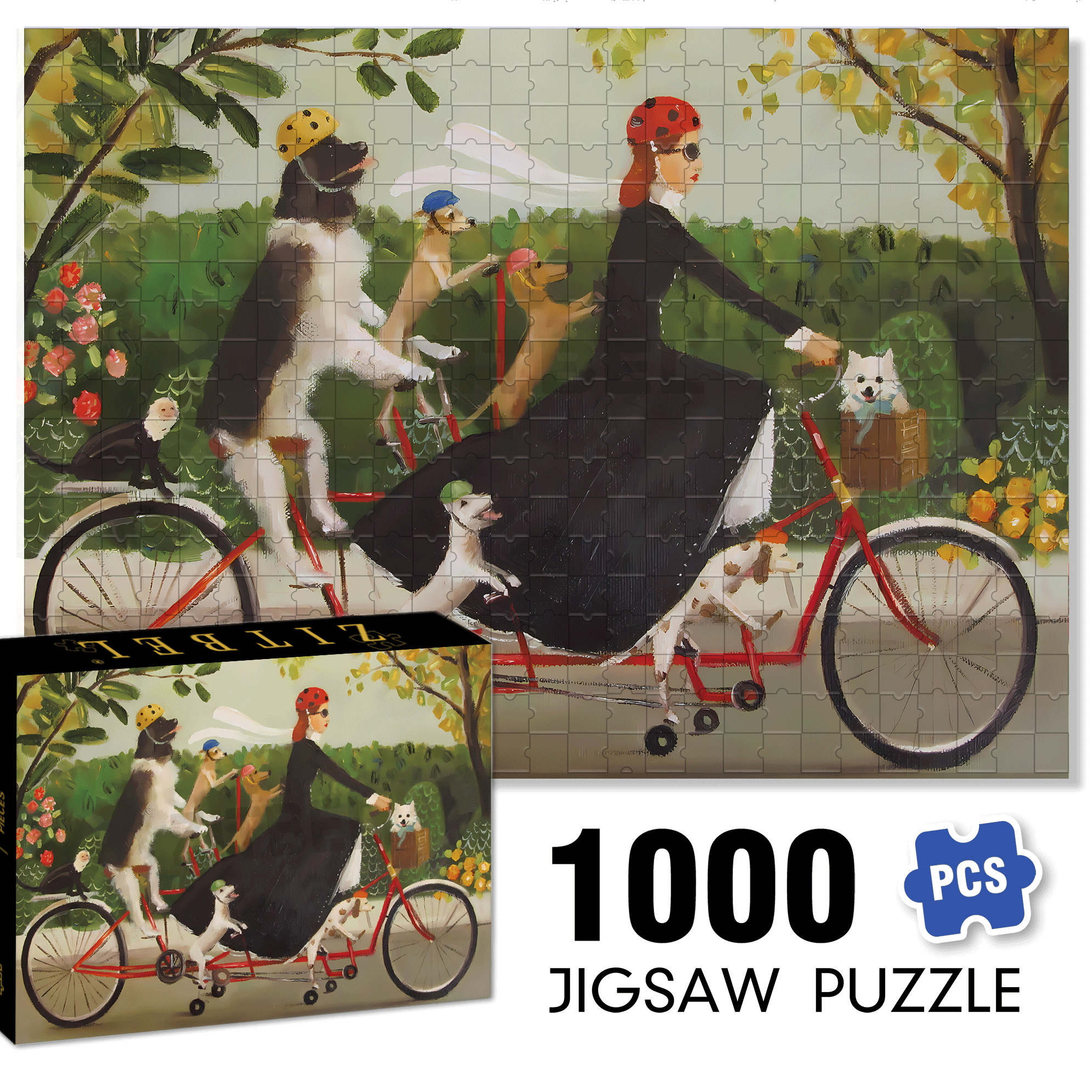 Miss Moon's Bike 500pcs/1000pcs Jigsaw Puzzle, Scratch-Resistant, Interactive Family Game & Brain-Boosting DIY Decor, Perfect for Halloween, Christmas & New Year Gifts, Family Puzzle Game