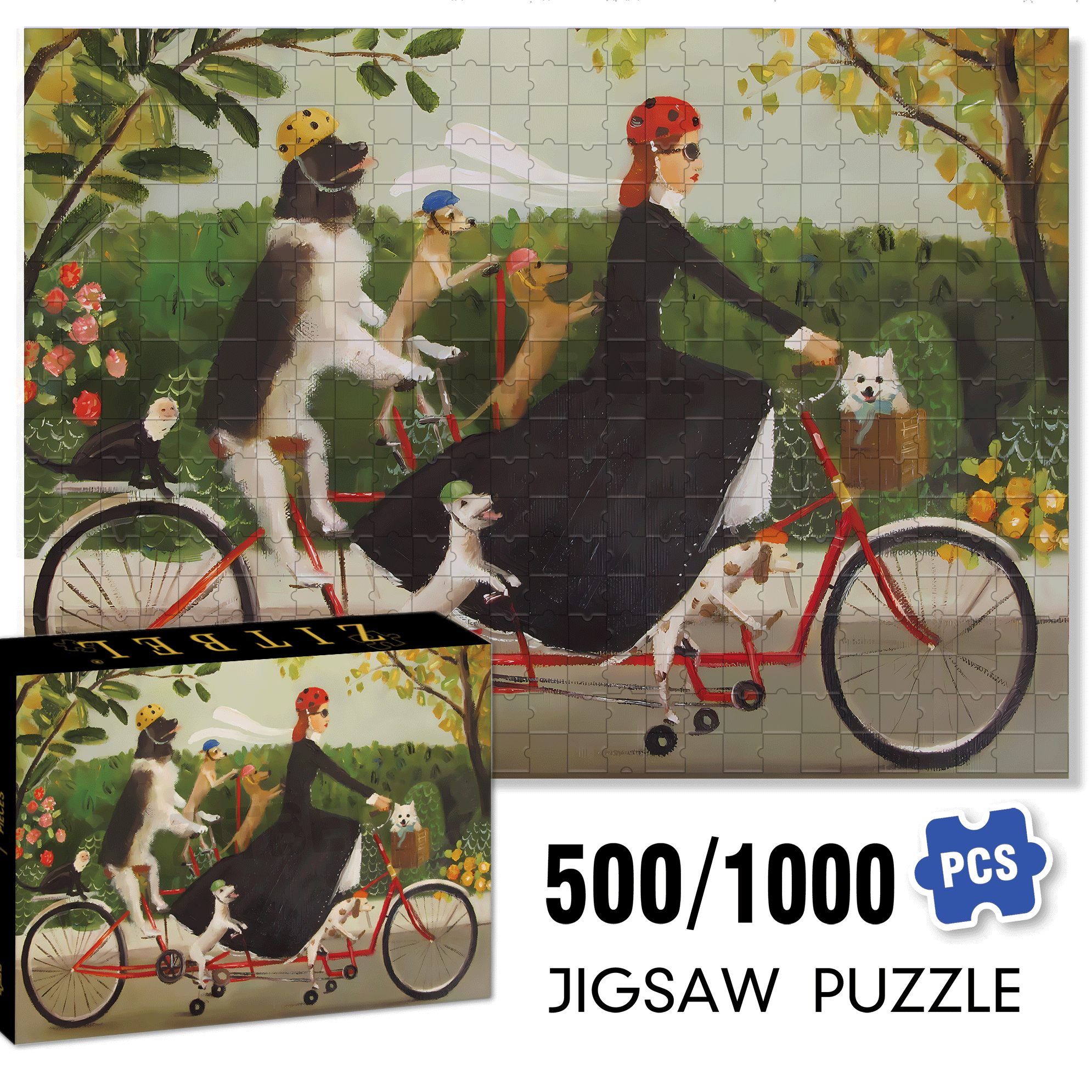 Miss Moon's Bike 500pcs/1000pcs Jigsaw Puzzle, Scratch-Resistant, Interactive Family Game & Brain-Boosting DIY Decor, Perfect for Halloween, Christmas & New Year Gifts, Family Puzzle Game