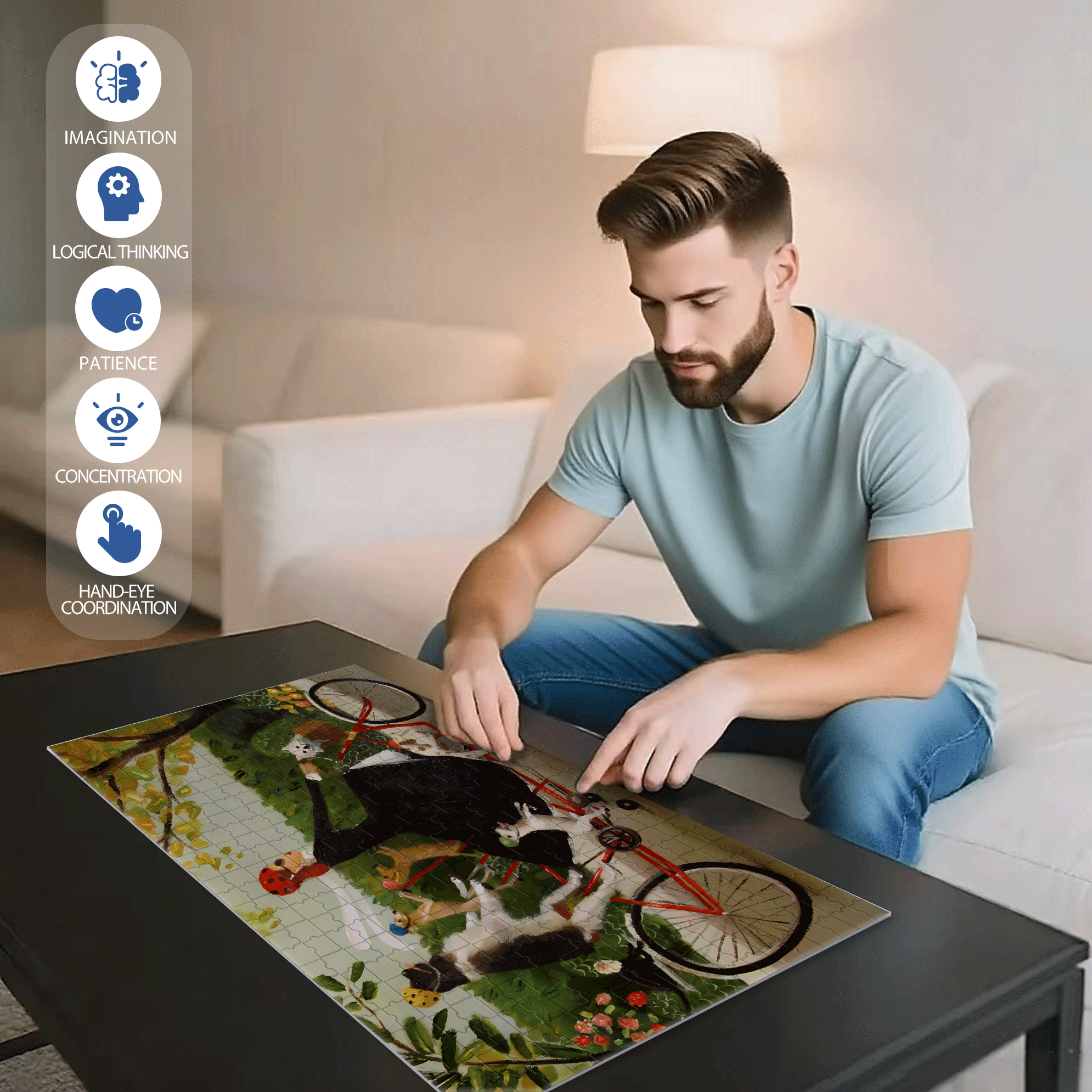 Miss Moon's Bike 500pcs/1000pcs Jigsaw Puzzle, Scratch-Resistant, Interactive Family Game & Brain-Boosting DIY Decor, Perfect for Halloween, Christmas & New Year Gifts, Family Puzzle Game