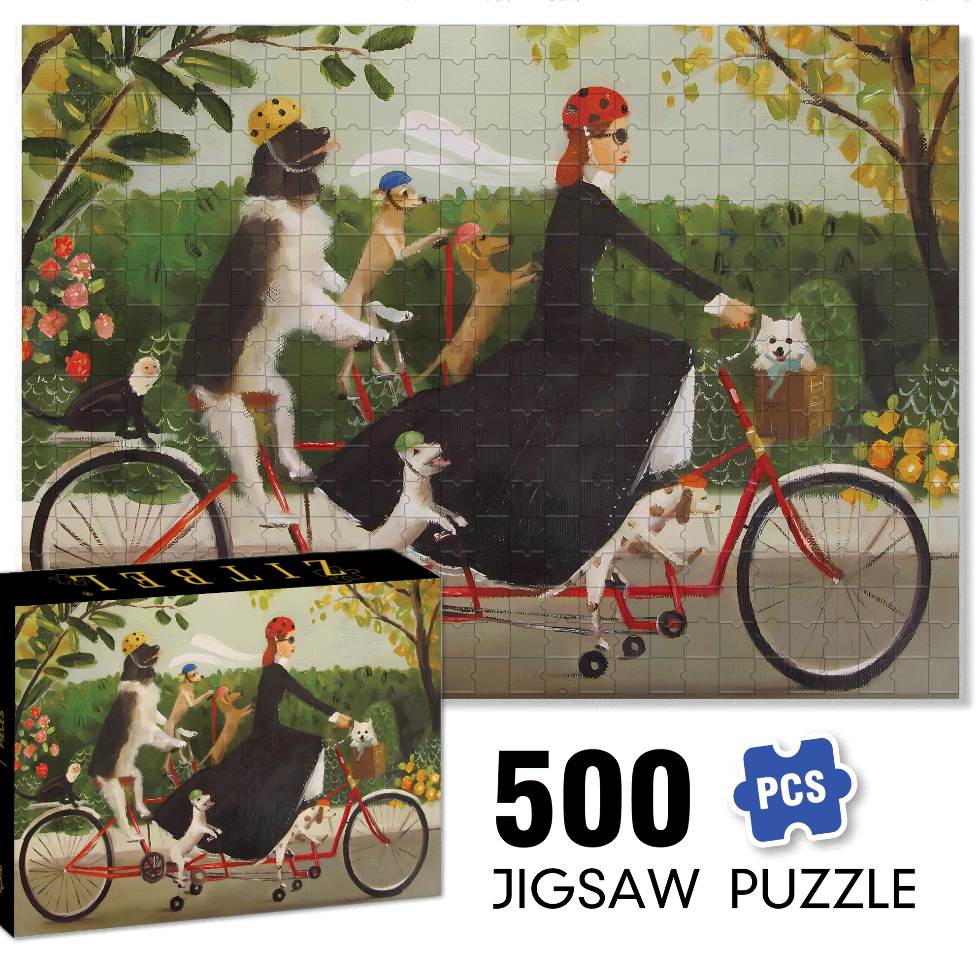 Miss Moon's Bike 500pcs/1000pcs Jigsaw Puzzle, Scratch-Resistant, Interactive Family Game & Brain-Boosting DIY Decor, Perfect for Halloween, Christmas & New Year Gifts, Family Puzzle Game