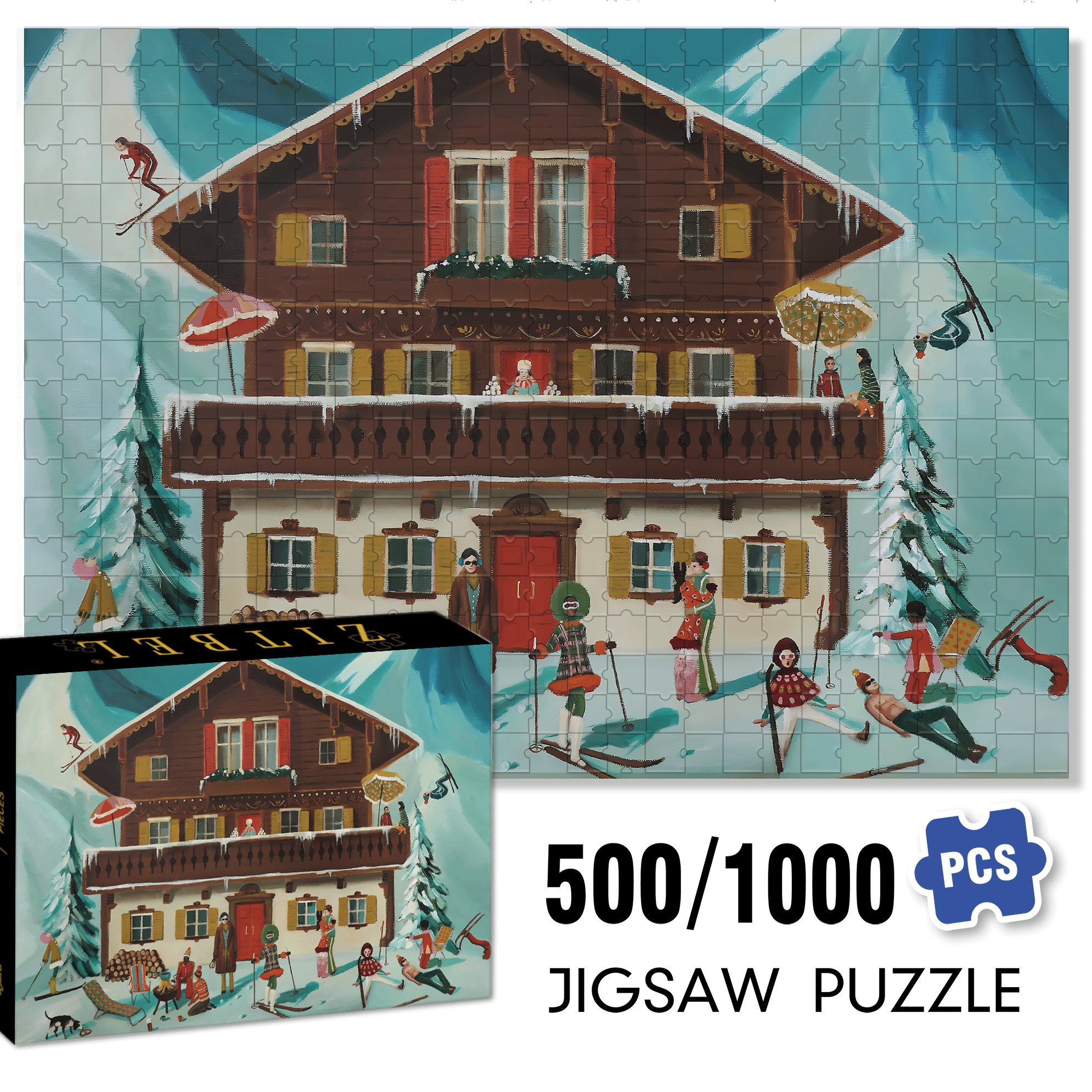 Mountain Moguls 500pcs/1000pcs Jigsaw Puzzle, Scratch-Resistant, Interactive Family Game & Brain-Boosting DIY Decor, Perfect for Halloween, Christmas & New Year Gifts, Family Puzzle Game
