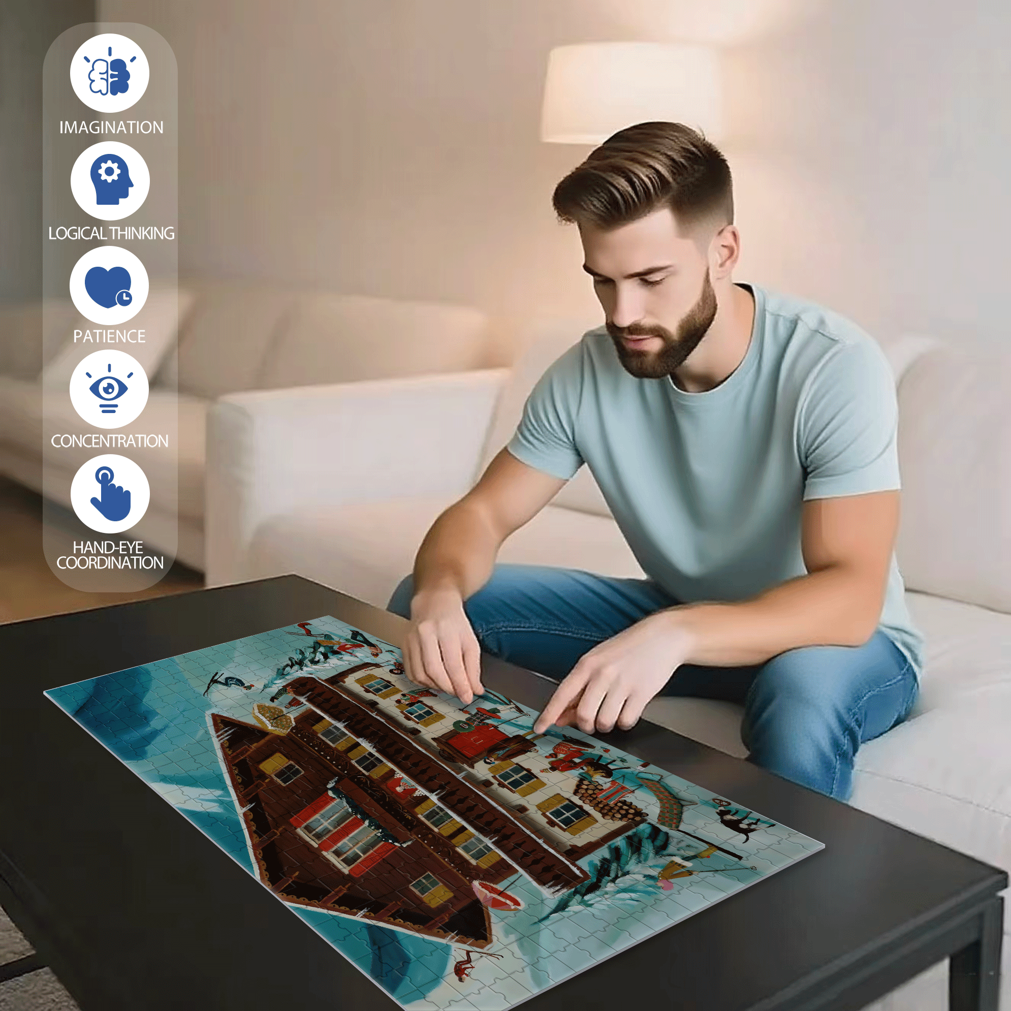 Mountain Moguls 500pcs/1000pcs Jigsaw Puzzle, Scratch-Resistant, Interactive Family Game & Brain-Boosting DIY Decor, Perfect for Halloween, Christmas & New Year Gifts, Family Puzzle Game