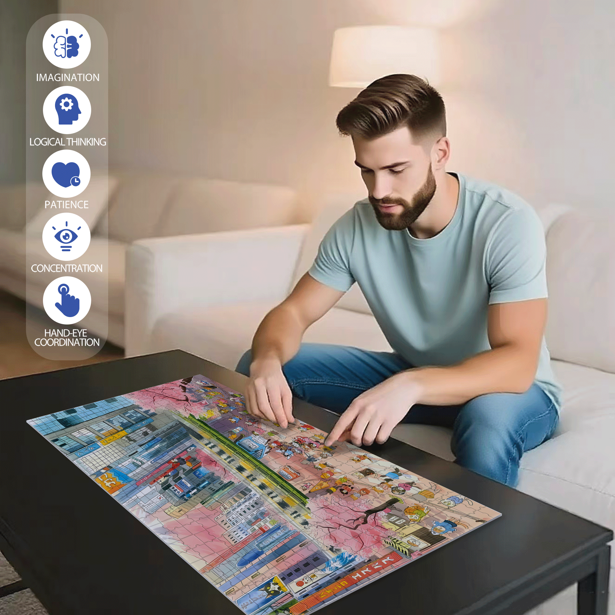 Peak Hours 500pcs/1000pcs Jigsaw Puzzle, Scratch-Resistant, Interactive Family Game & Brain-Boosting DIY Decor, Perfect for Halloween, Christmas & New Year Gifts, Family Puzzle Game