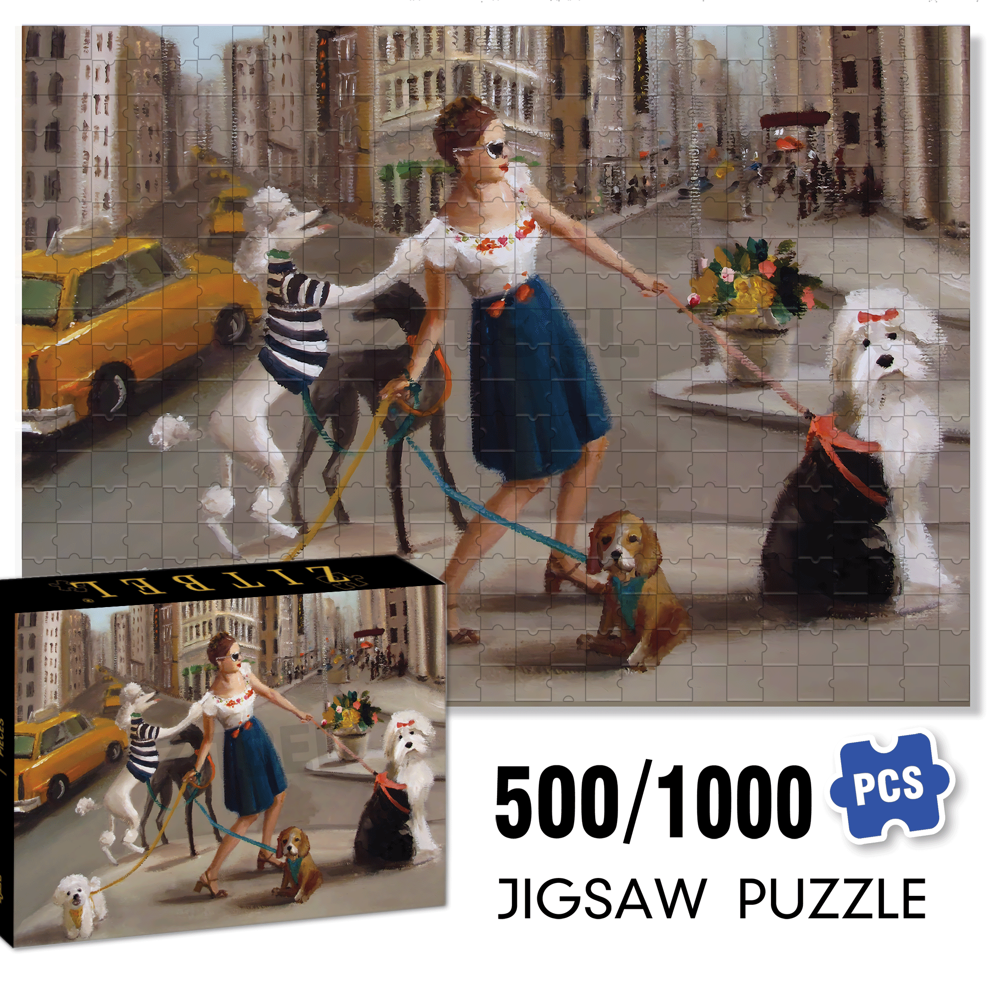 Pets in the City 500pcs/1000pcs Jigsaw Puzzle, Scratch-Resistant, Interactive Family Game & Brain-Boosting DIY Decor, Perfect for Halloween, Christmas & New Year Gifts, Family Puzzle Game