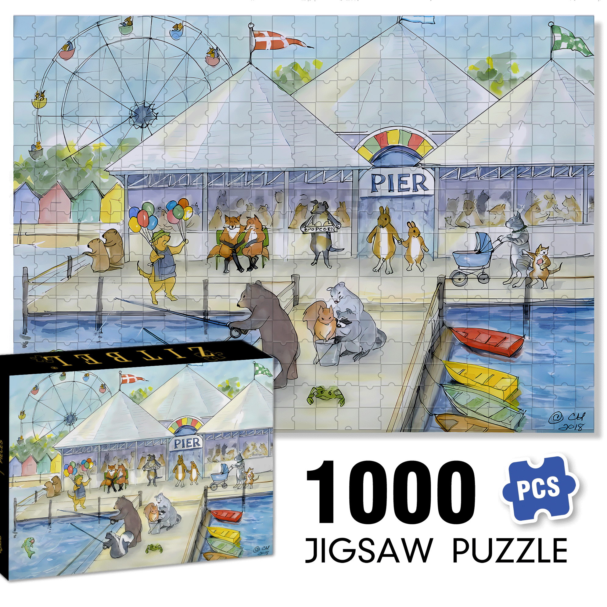 Pier 500pcs/1000pcs Jigsaw Puzzle, Scratch-Resistant, Interactive Family Game & Brain-Boosting DIY Decor, Perfect for Halloween, Christmas & New Year Gifts, Family Puzzle Game
