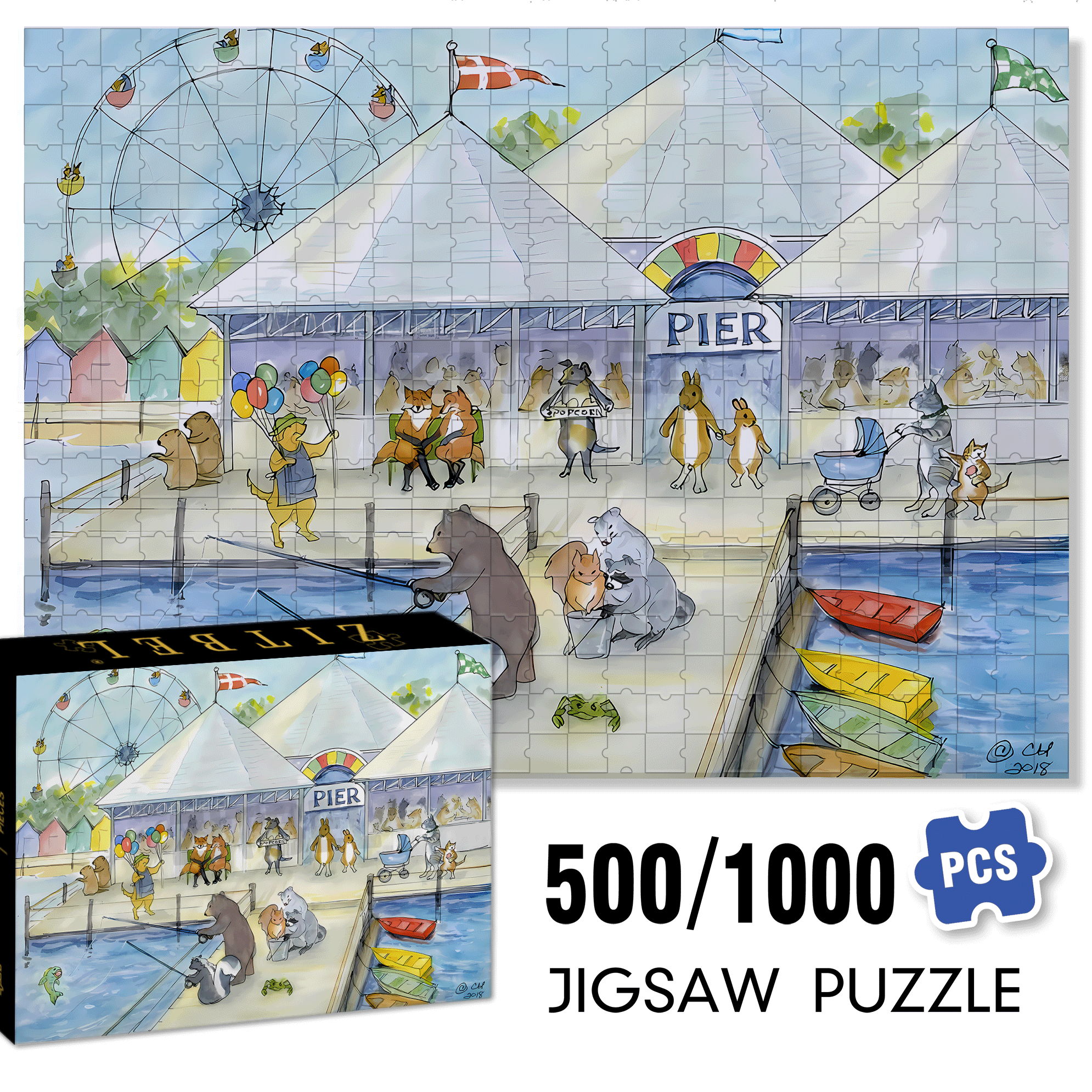 Pier 500pcs/1000pcs Jigsaw Puzzle, Scratch-Resistant, Interactive Family Game & Brain-Boosting DIY Decor, Perfect for Halloween, Christmas & New Year Gifts, Family Puzzle Game